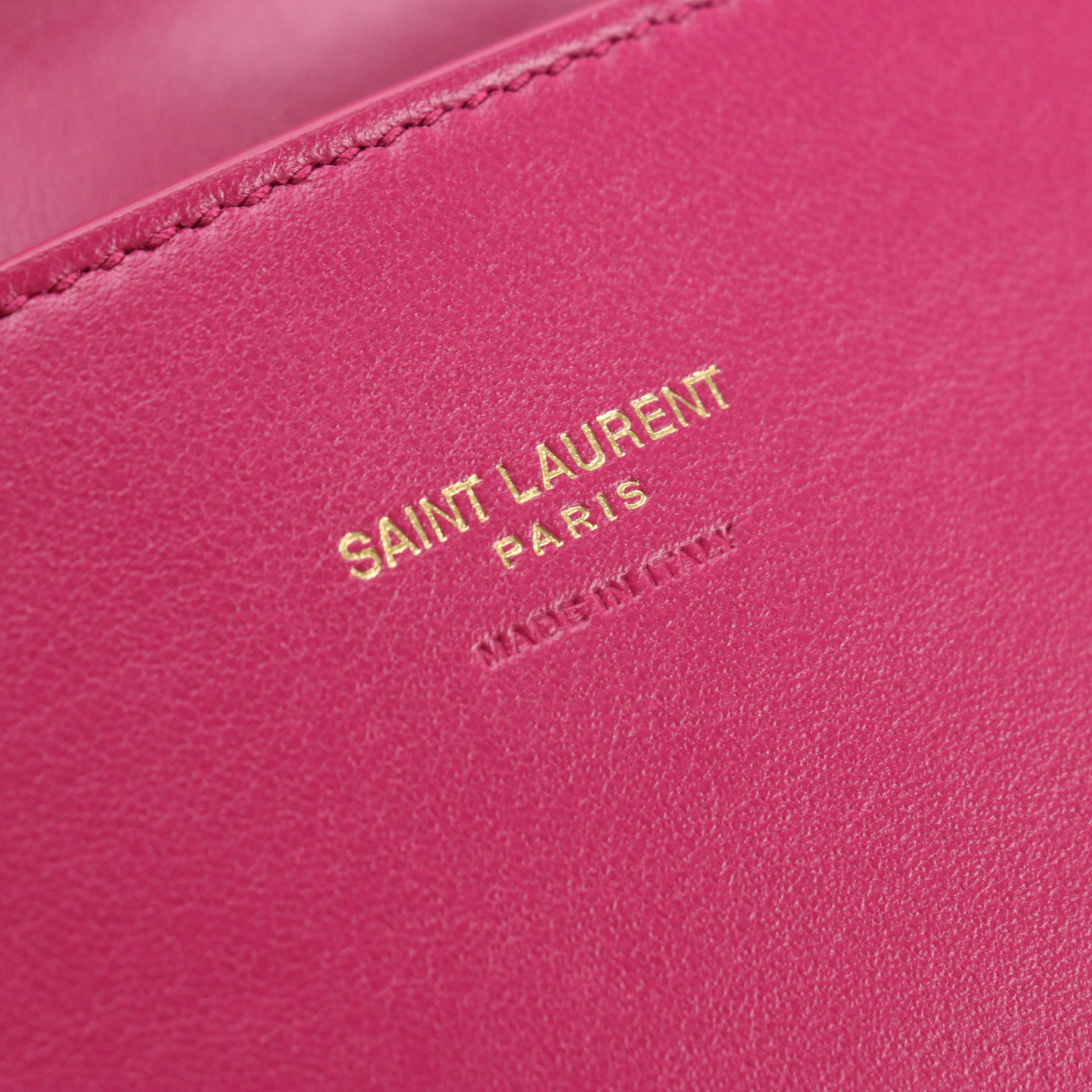 Saint Laurent YSL Large Front Flap Chain Link Crossbody Bag in Hot Pink Calfskin