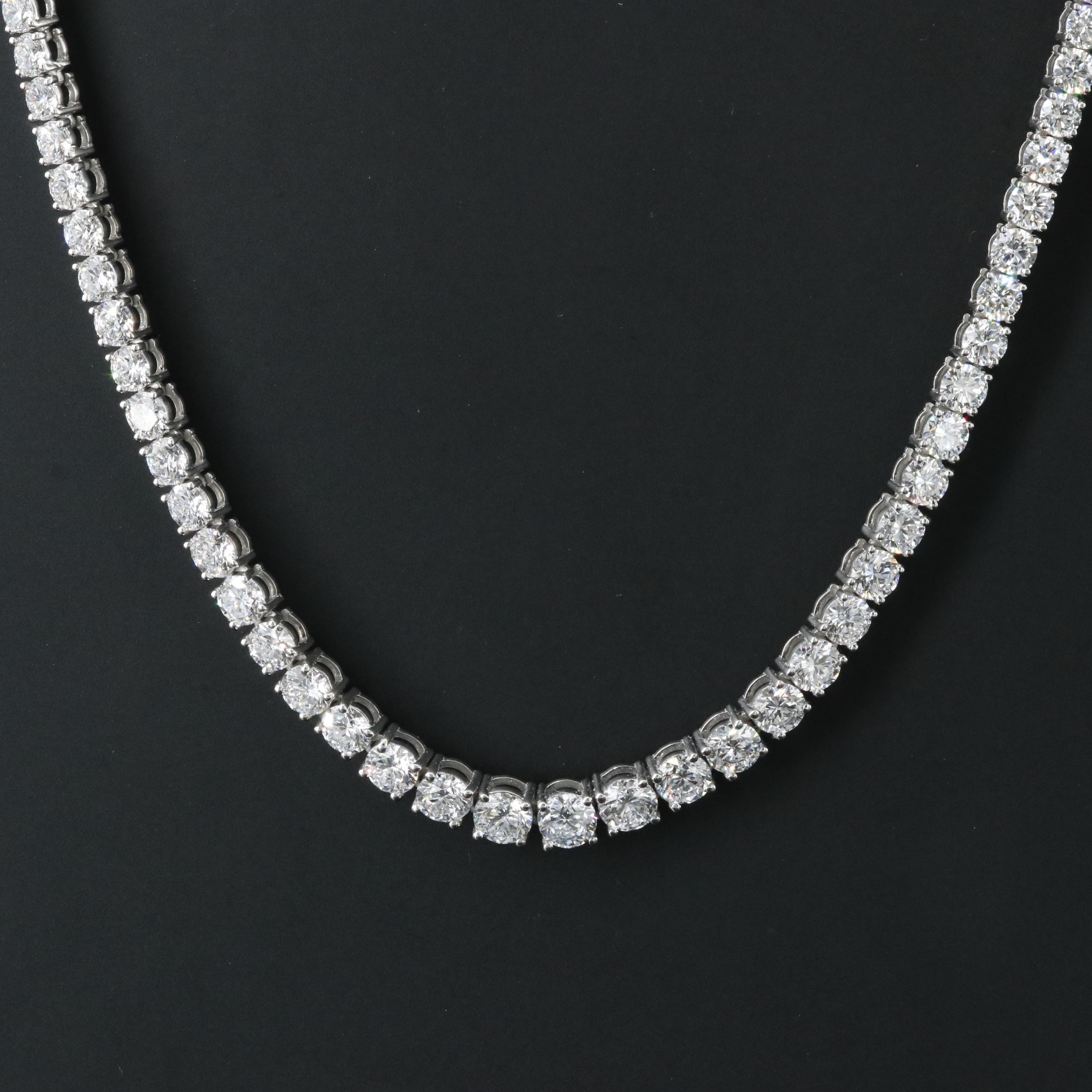 Platinum 14.60 CTW Lab Grown Diamond Graduated Riviera Necklace