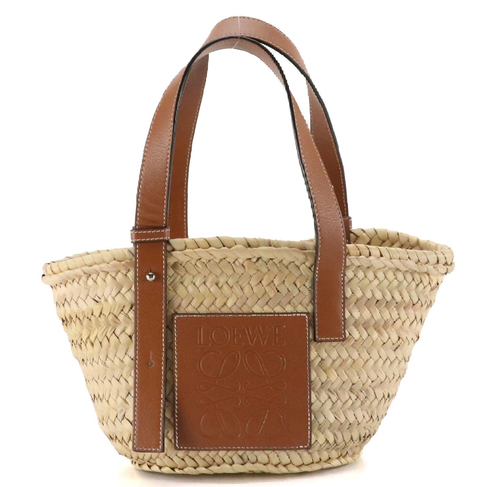 Loewe Anagram Basket Bag in Woven Palm Leaf and Leather Trim, With Tag
