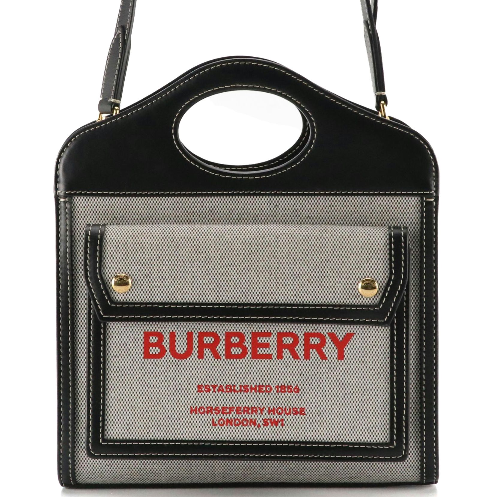 Burberry Logo Pocket Two-Way Tote in Canvas and Black Calfskin Leather Trim