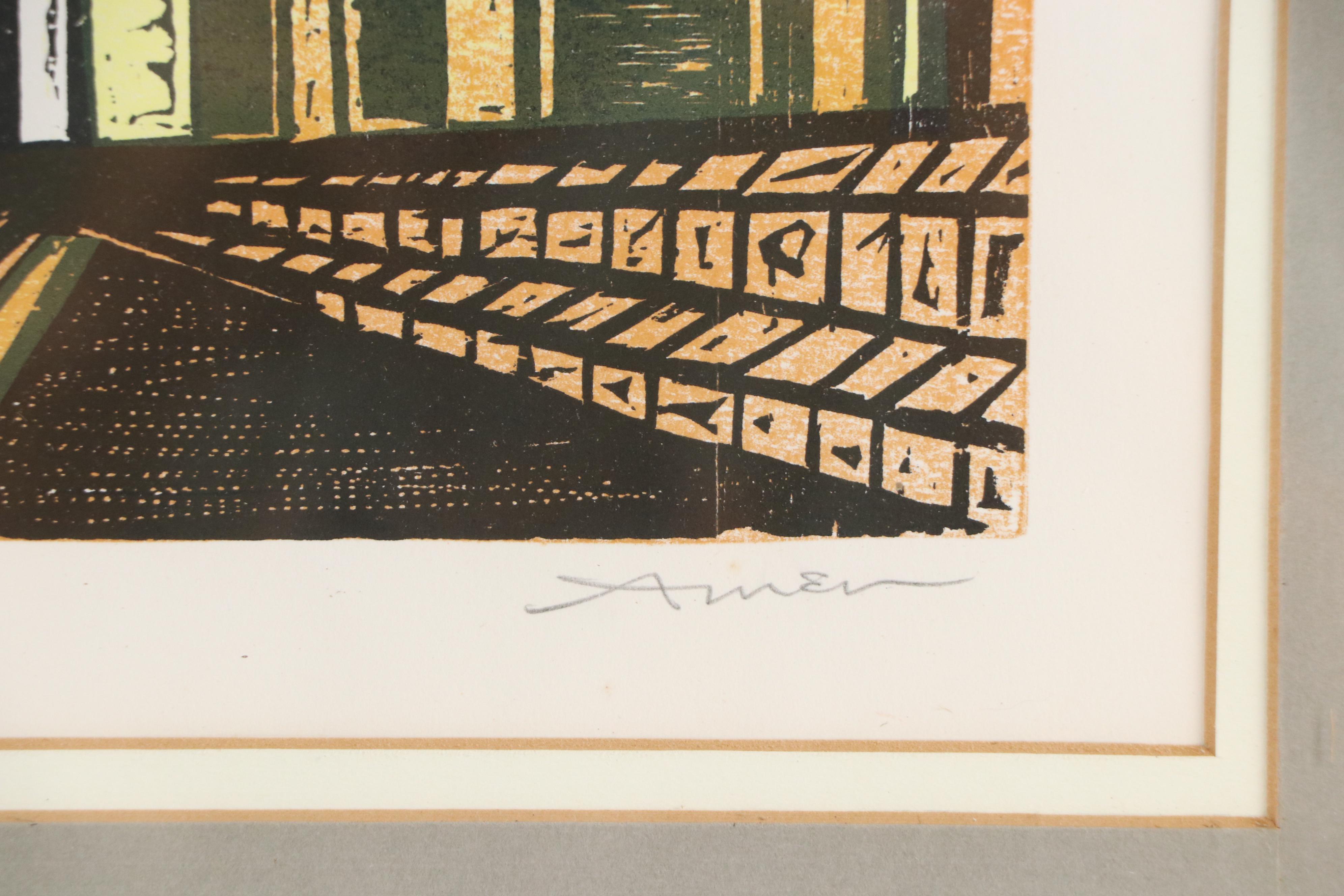 Irving Amen Color Woodcut "Florence Italy"