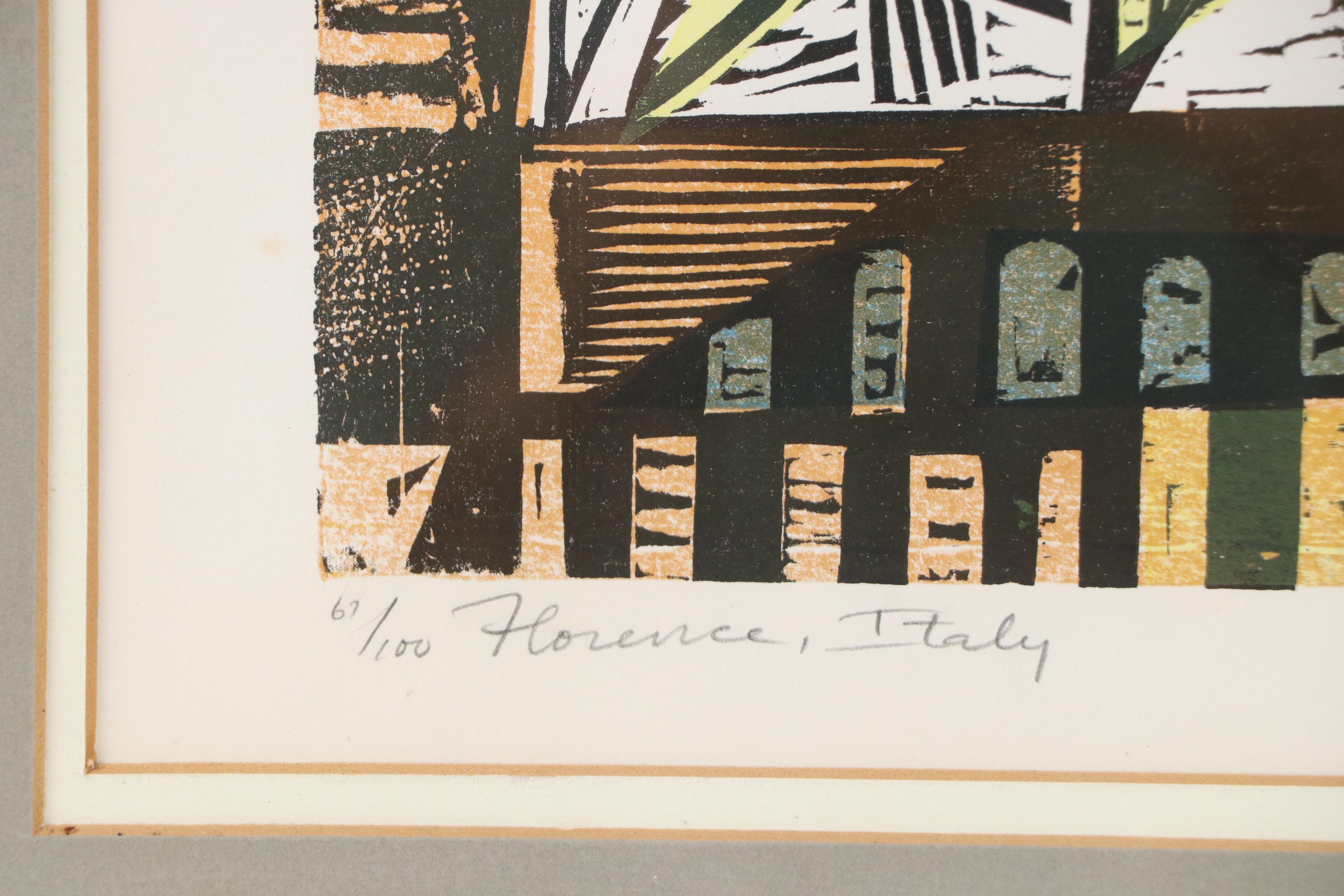 Irving Amen Color Woodcut "Florence Italy"