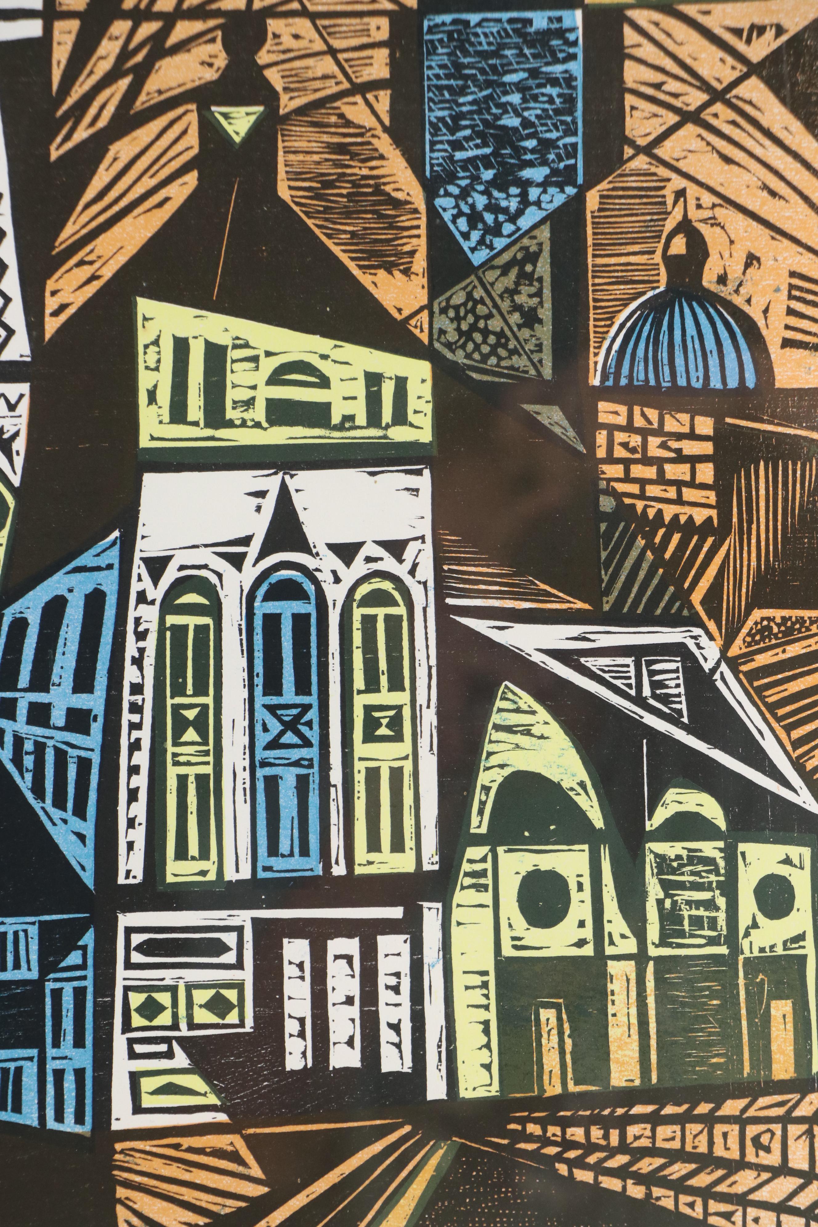 Irving Amen Color Woodcut "Florence Italy"