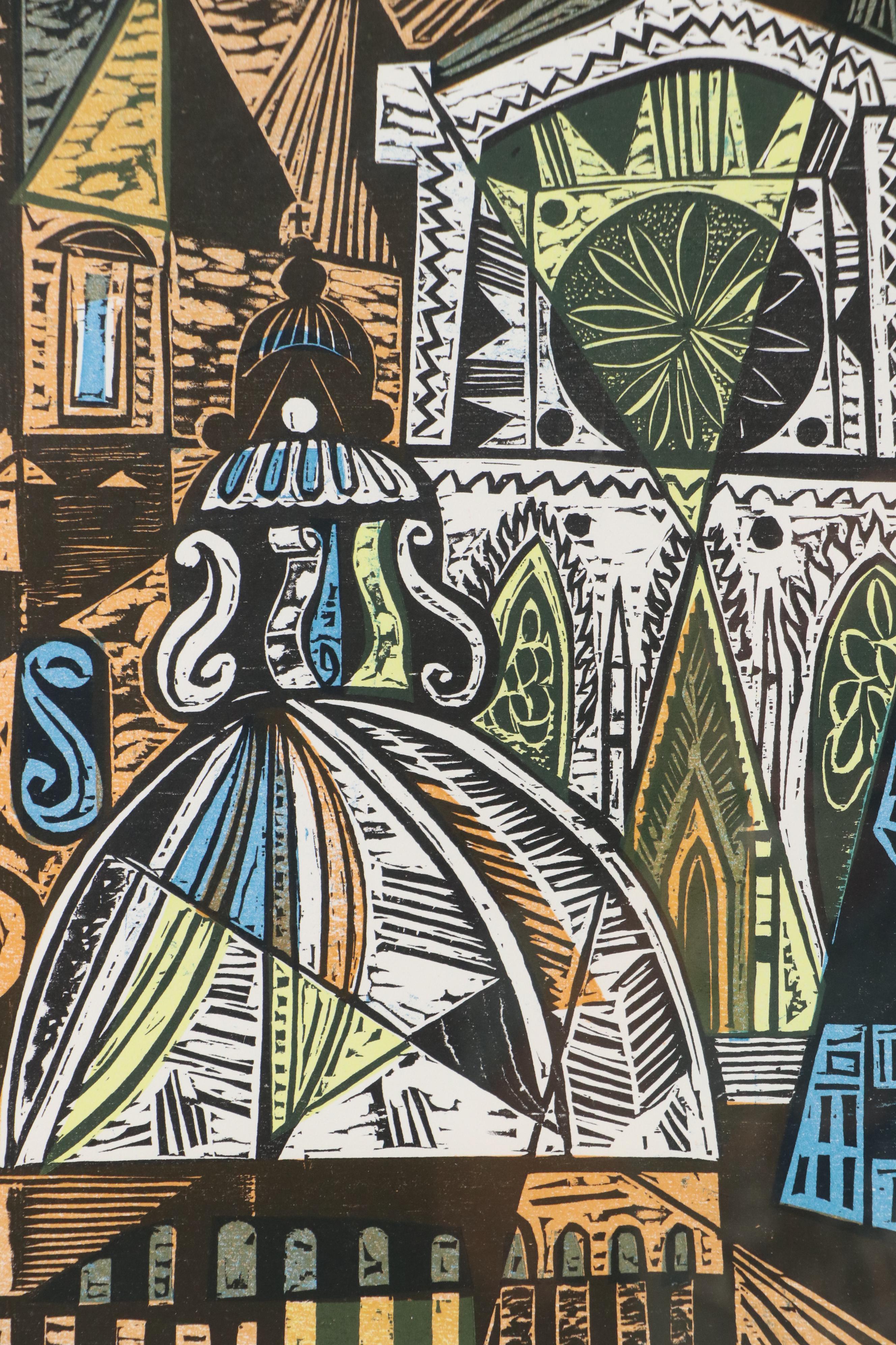 Irving Amen Color Woodcut "Florence Italy"