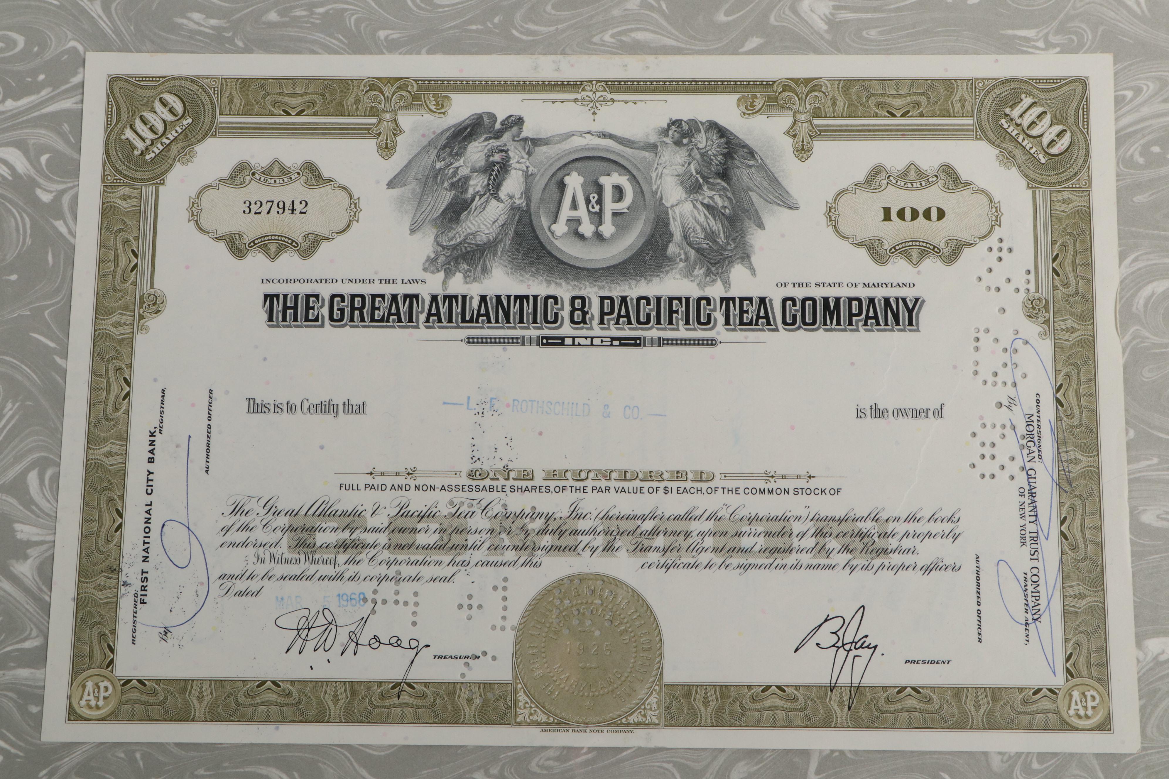 American Thread Company with Other Stock Certificates, Mid-20th Century