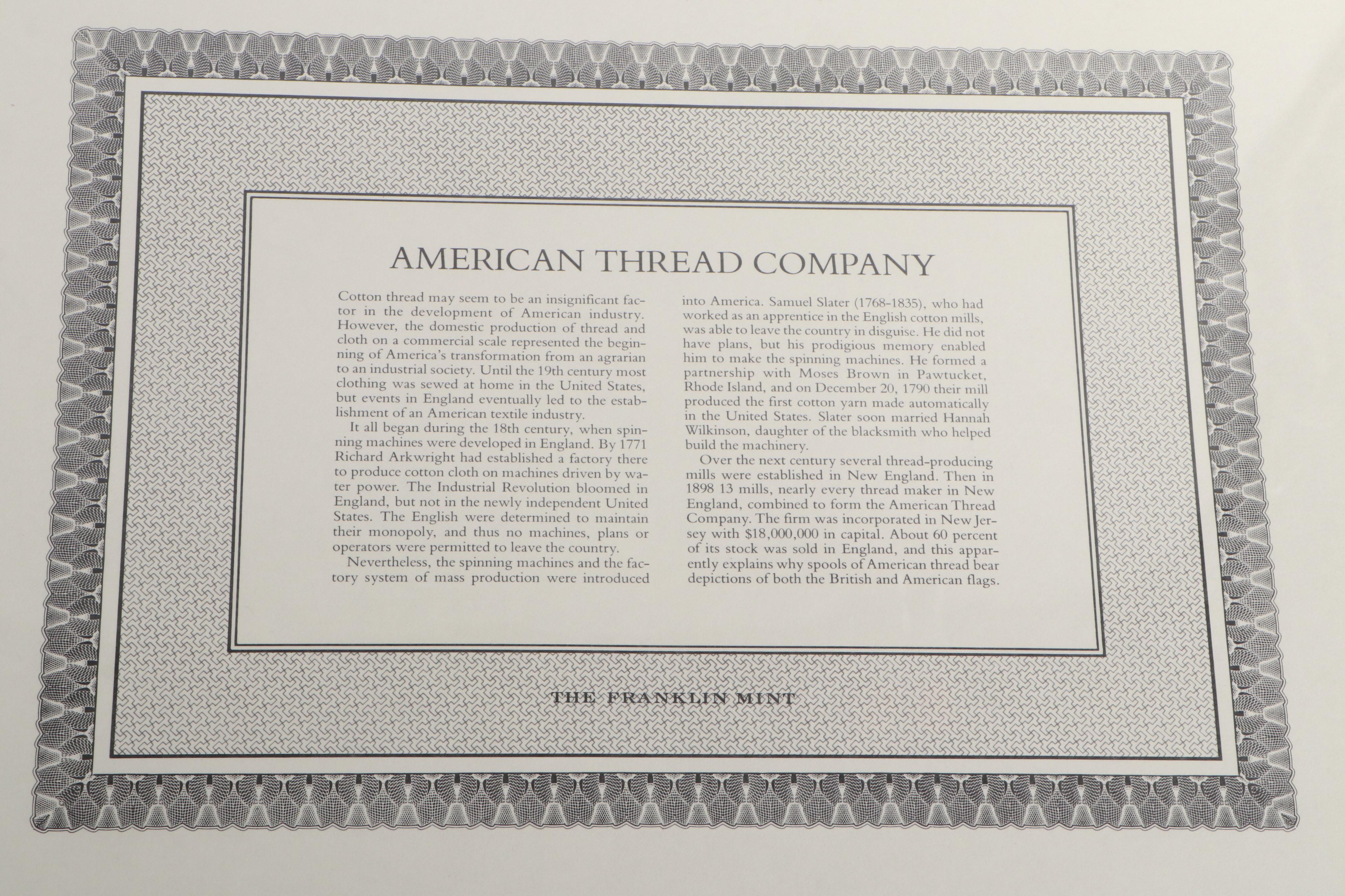 American Thread Company with Other Stock Certificates, Mid-20th Century
