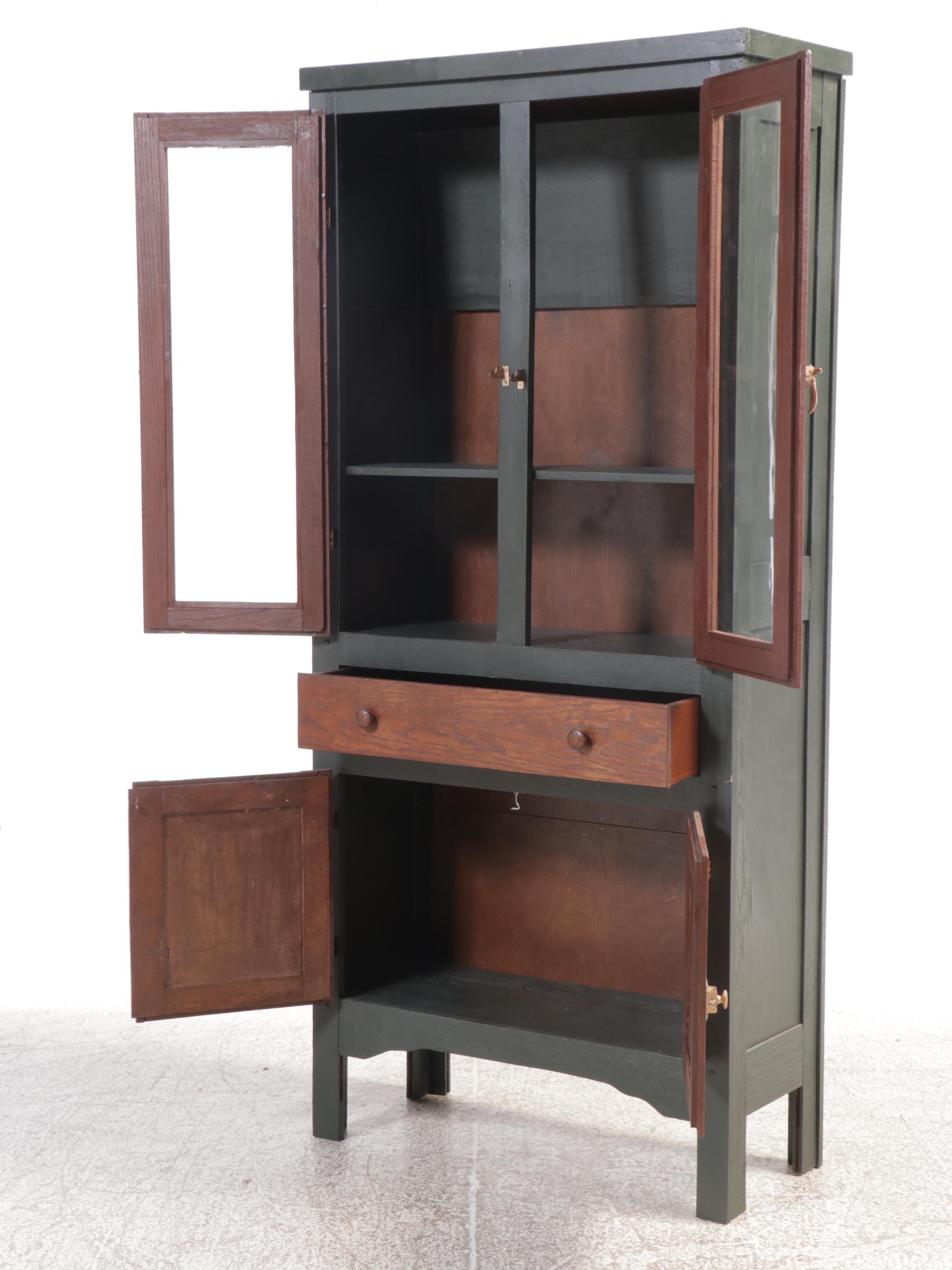 Primitive Style Parcel-Painted Wood China Cabinet