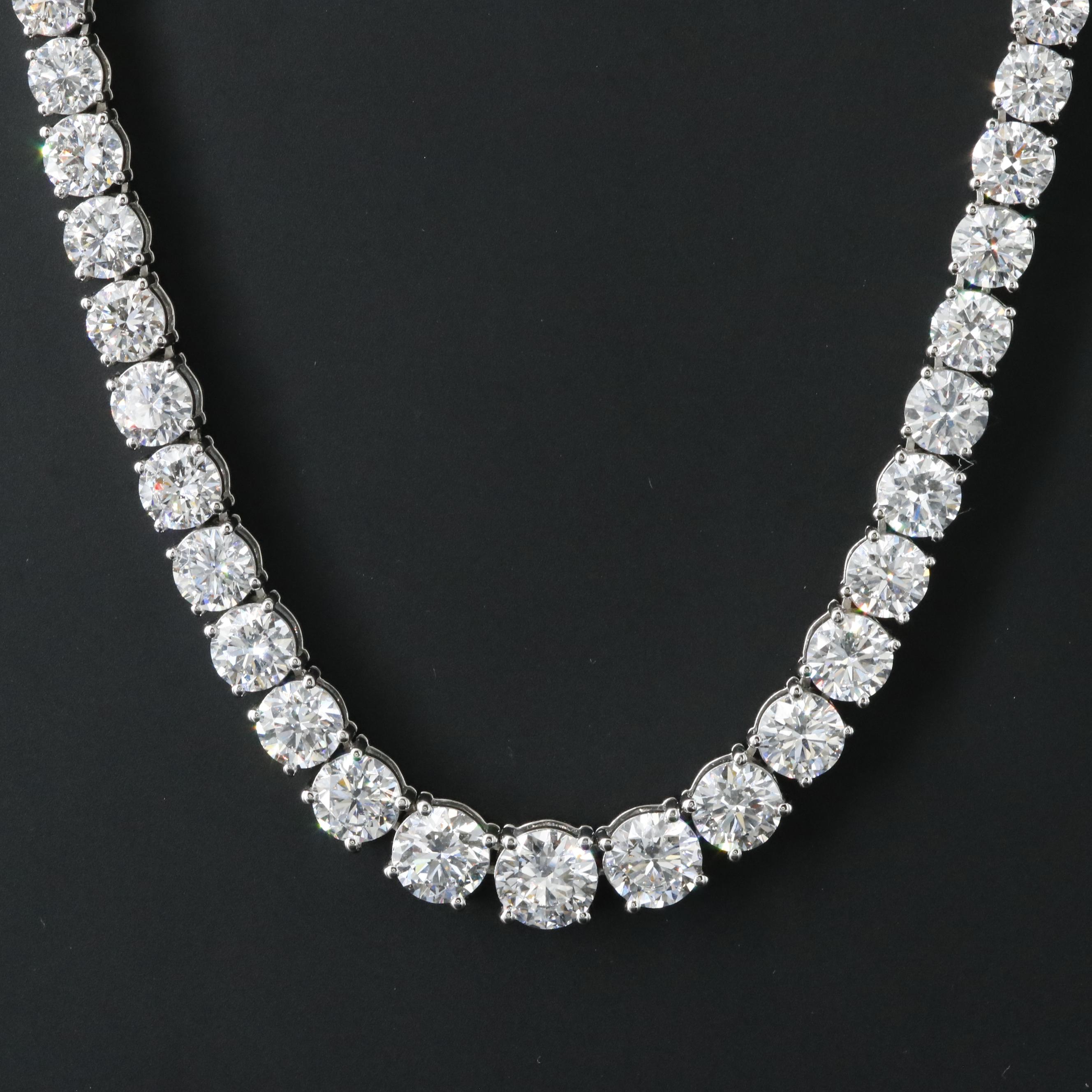 Platinum 30.27 CTW Lab Grown Diamond Graduated Riviera Necklace