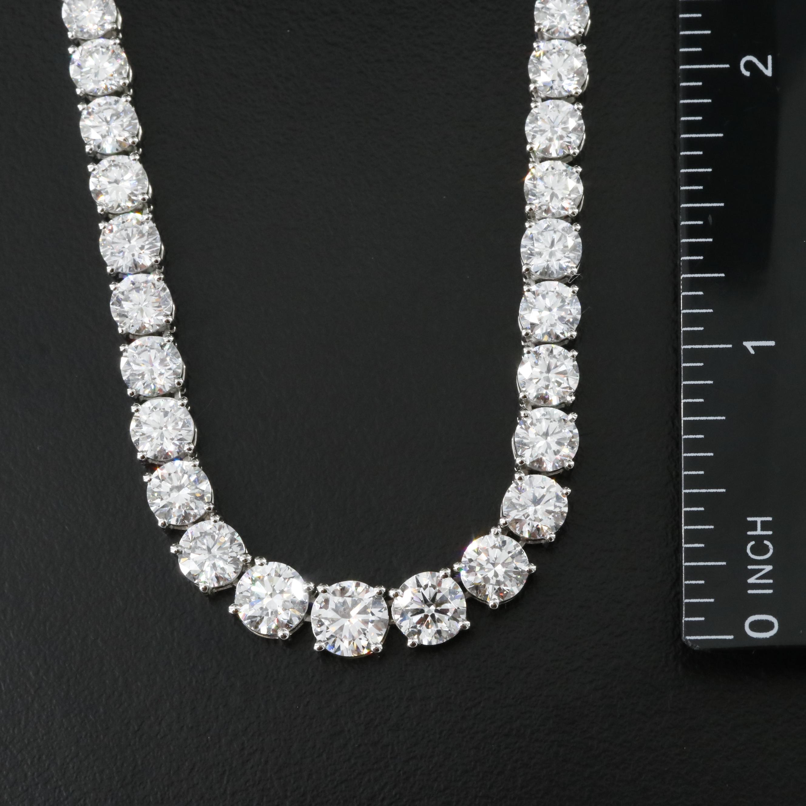 Platinum 30.27 CTW Lab Grown Diamond Graduated Riviera Necklace