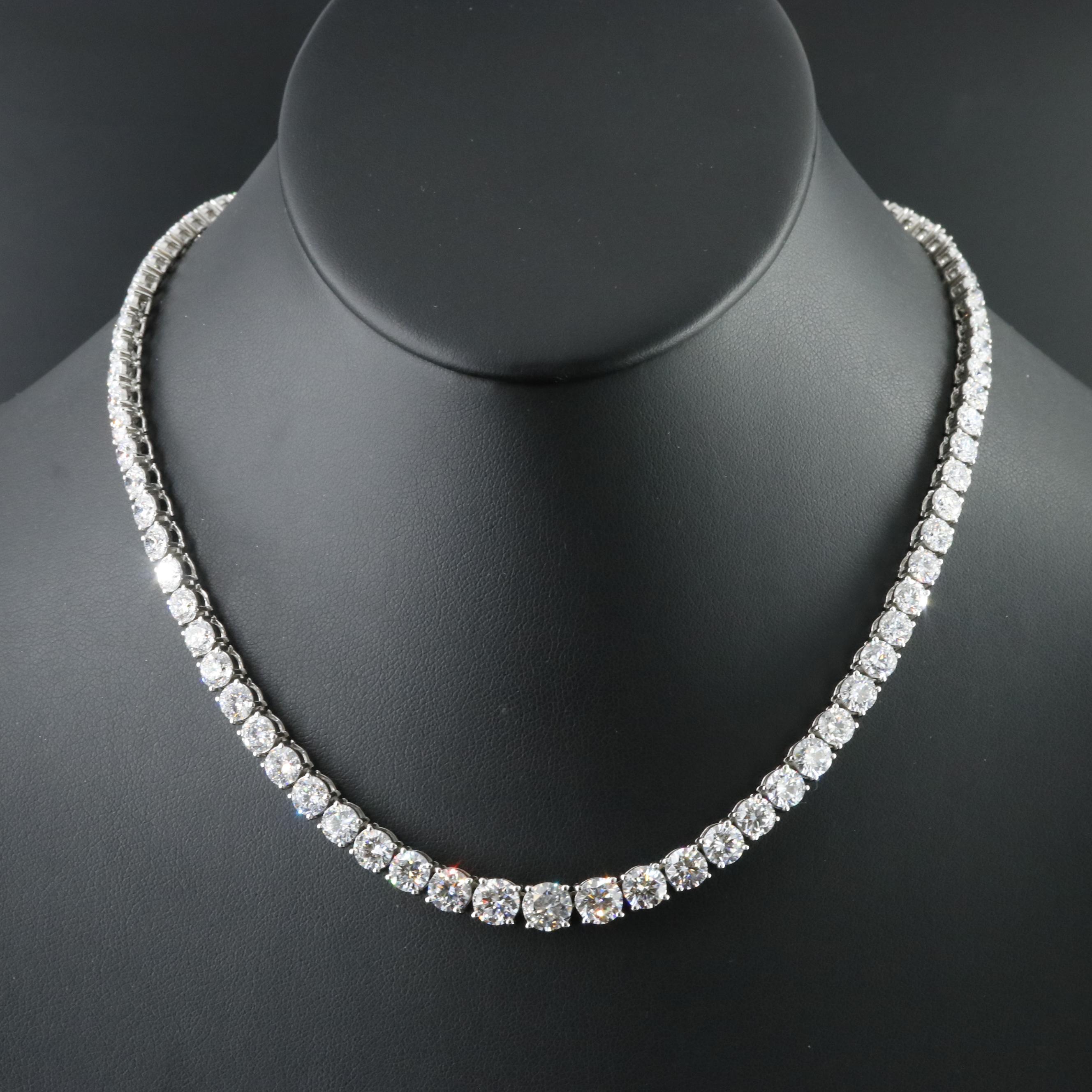 Platinum 30.27 CTW Lab Grown Diamond Graduated Riviera Necklace