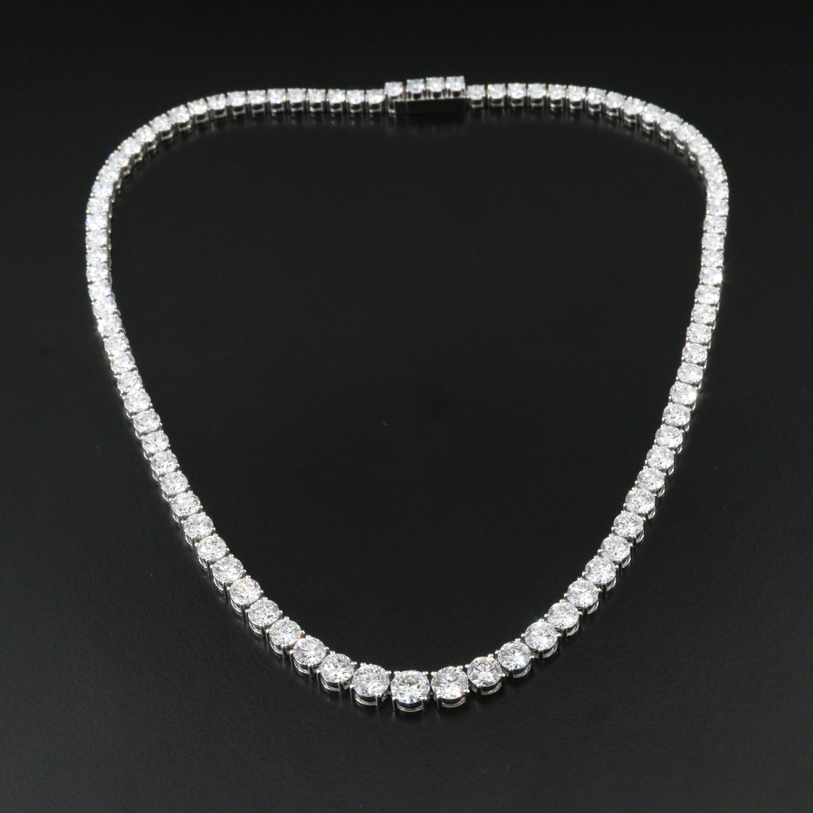 Platinum 30.27 CTW Lab Grown Diamond Graduated Riviera Necklace