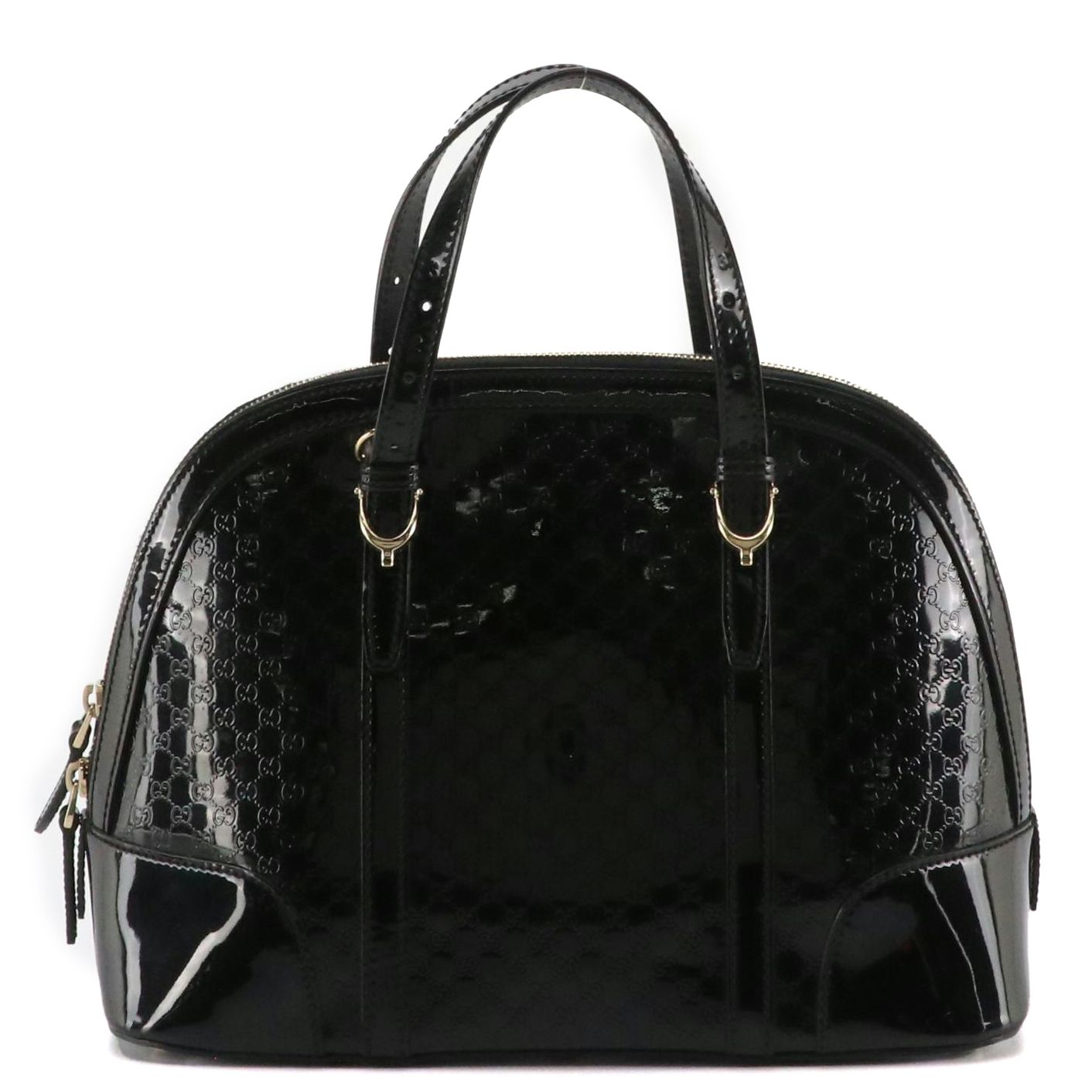 Gucci Nice Dome Two-Way Bag in Black Patent Micro Guccissima Leather