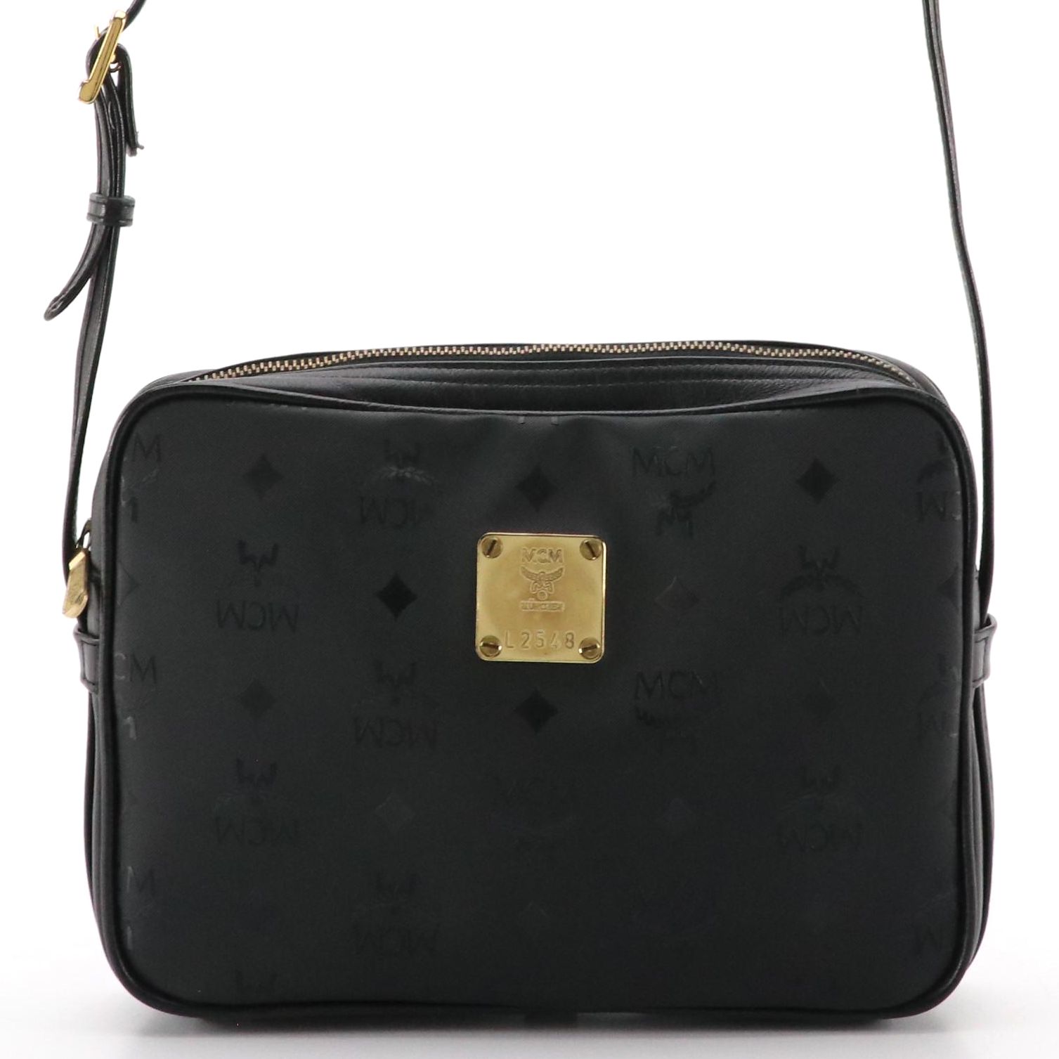MCM Crossbody Clutch in Black Nylon Visetos with Leather Trim