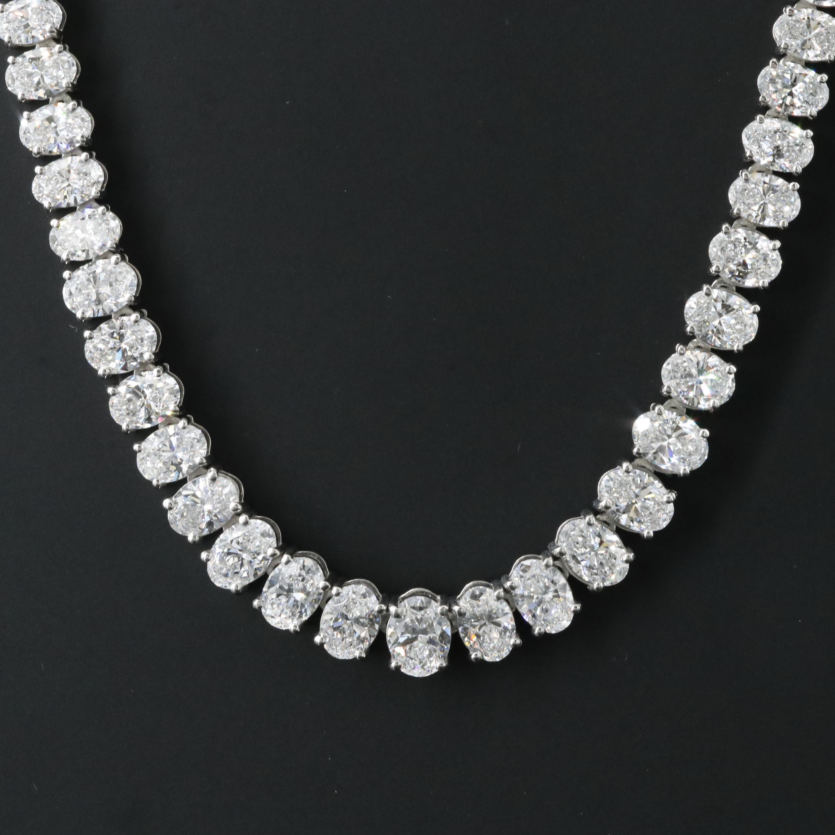 Platinum 30.36 CTW Lab Grown Diamond Graduated Riviera Necklace