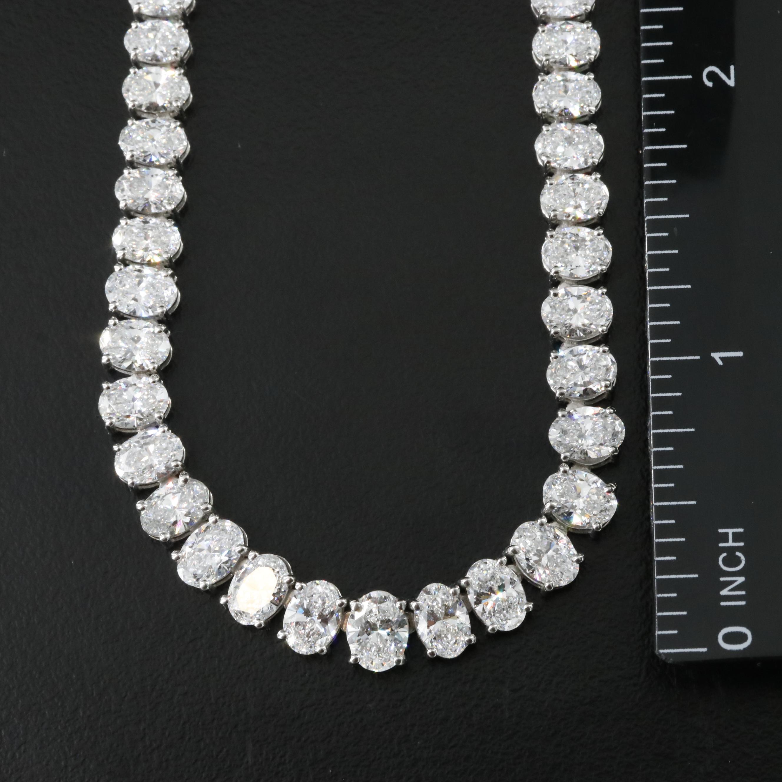 Platinum 30.36 CTW Lab Grown Diamond Graduated Riviera Necklace