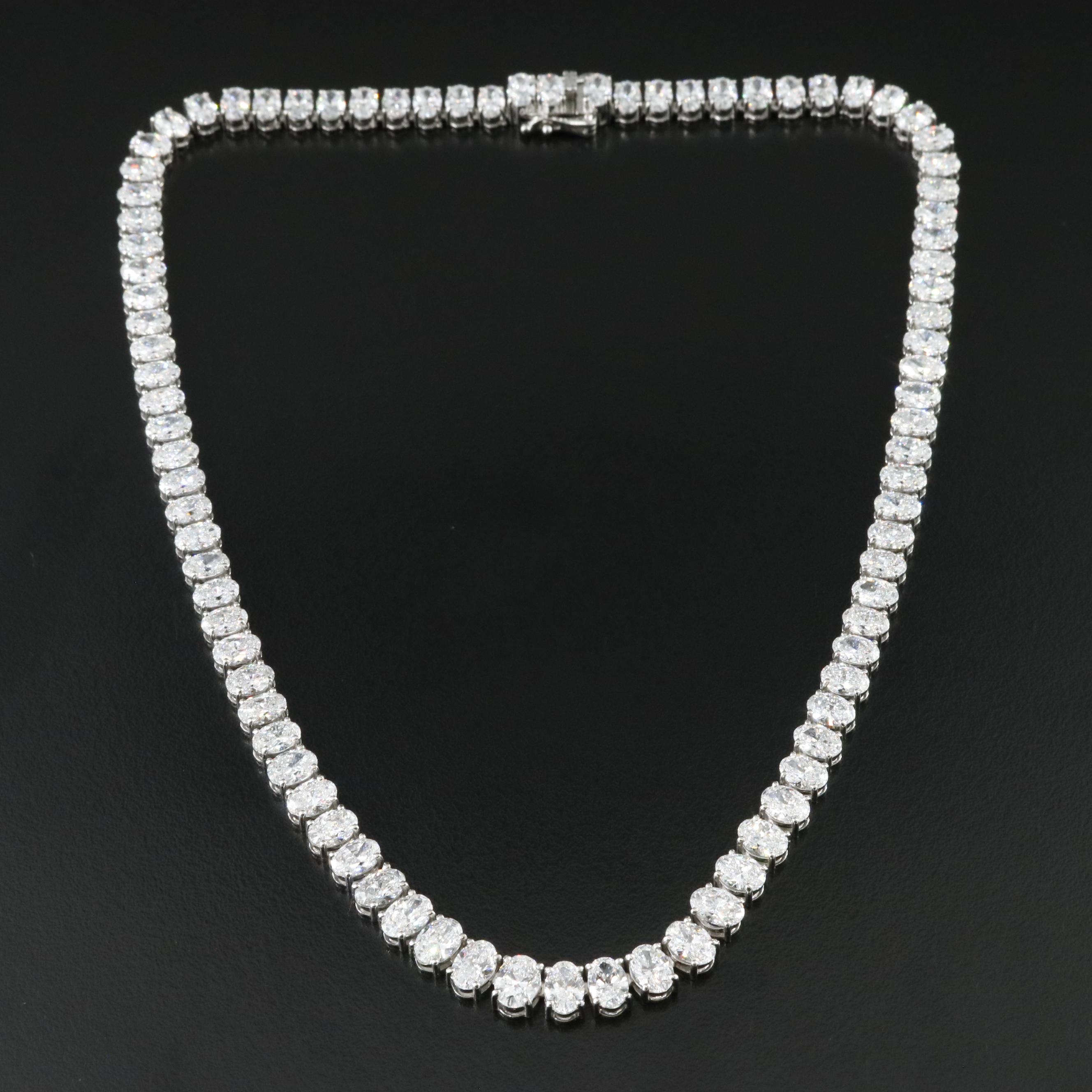 Platinum 30.36 CTW Lab Grown Diamond Graduated Riviera Necklace