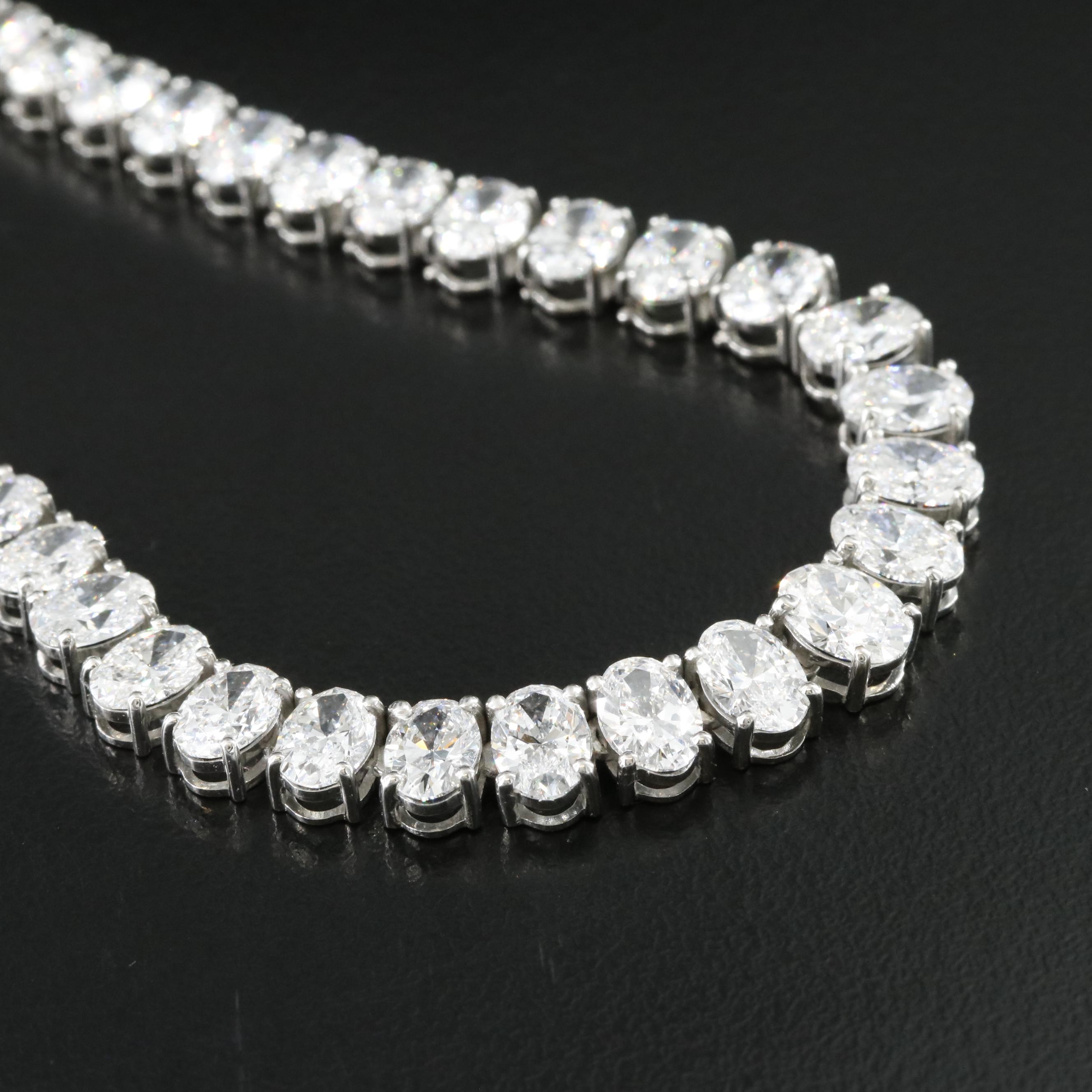 Platinum 30.36 CTW Lab Grown Diamond Graduated Riviera Necklace