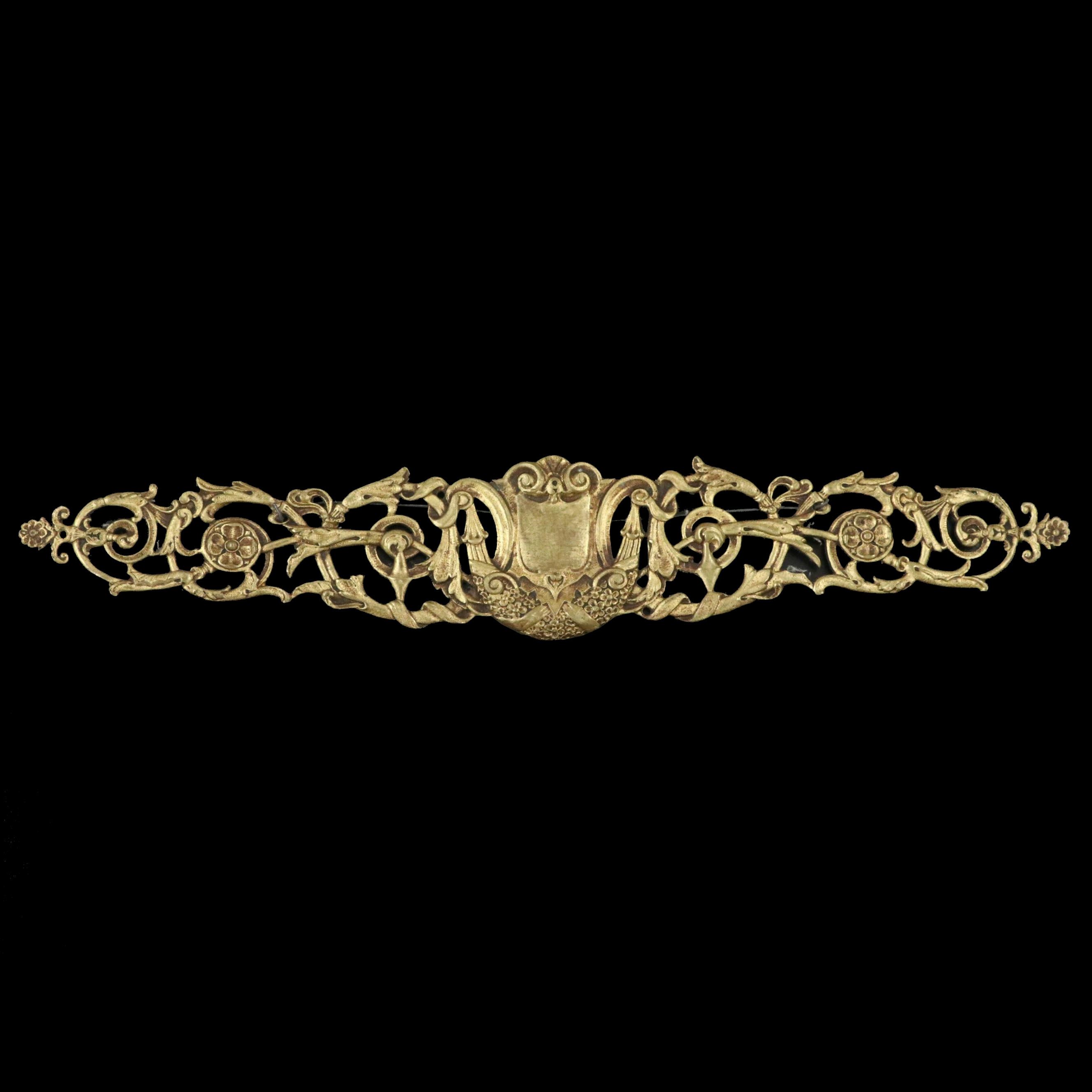 French Louis XIV Style Brass Armorial Embellishment, 19th Century