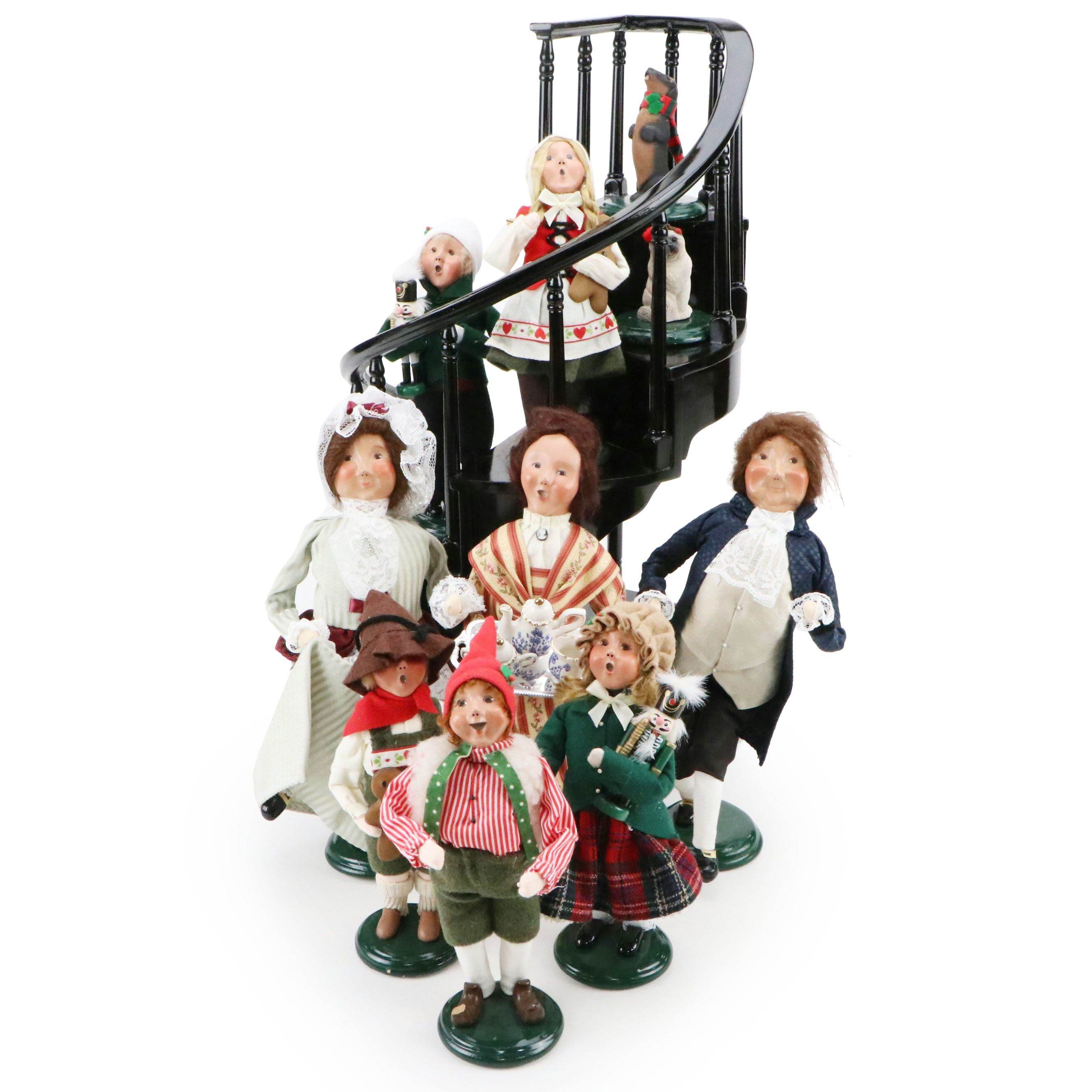 Byers' Choice "Girl with Nutcracker" with Other Carolers and Staircase Stand