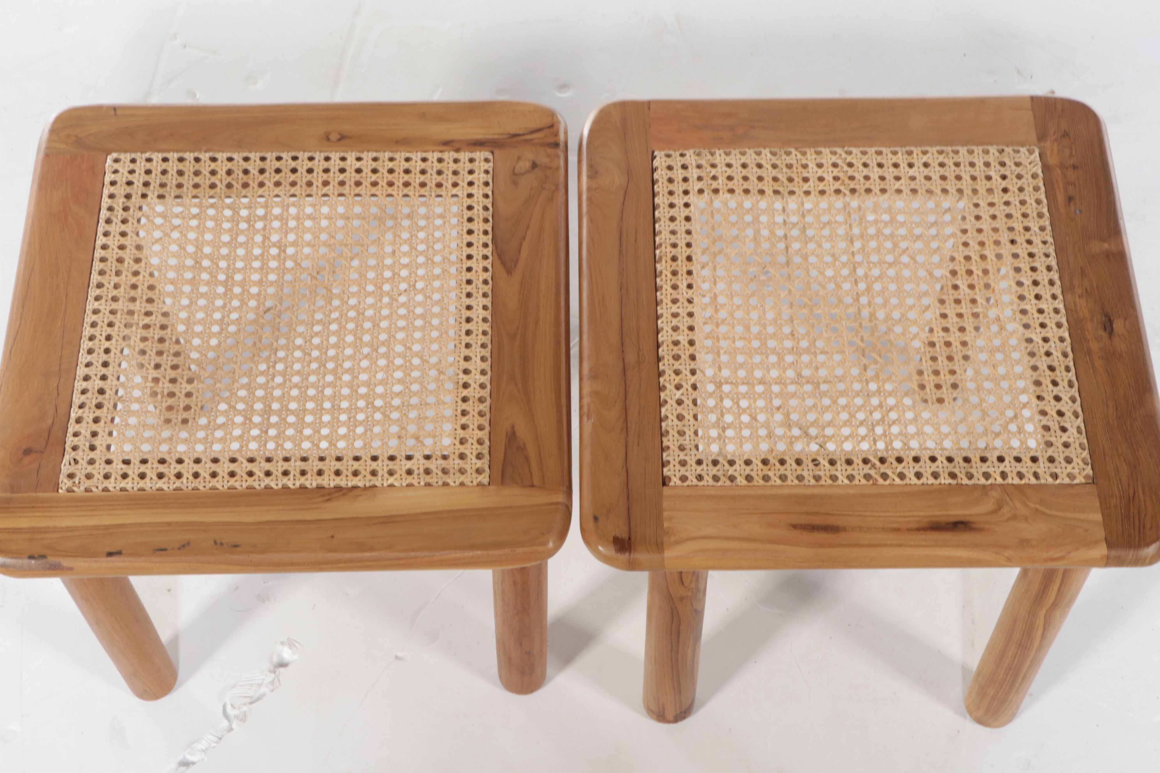 Pair of Contemporary Caned Wood End Tables