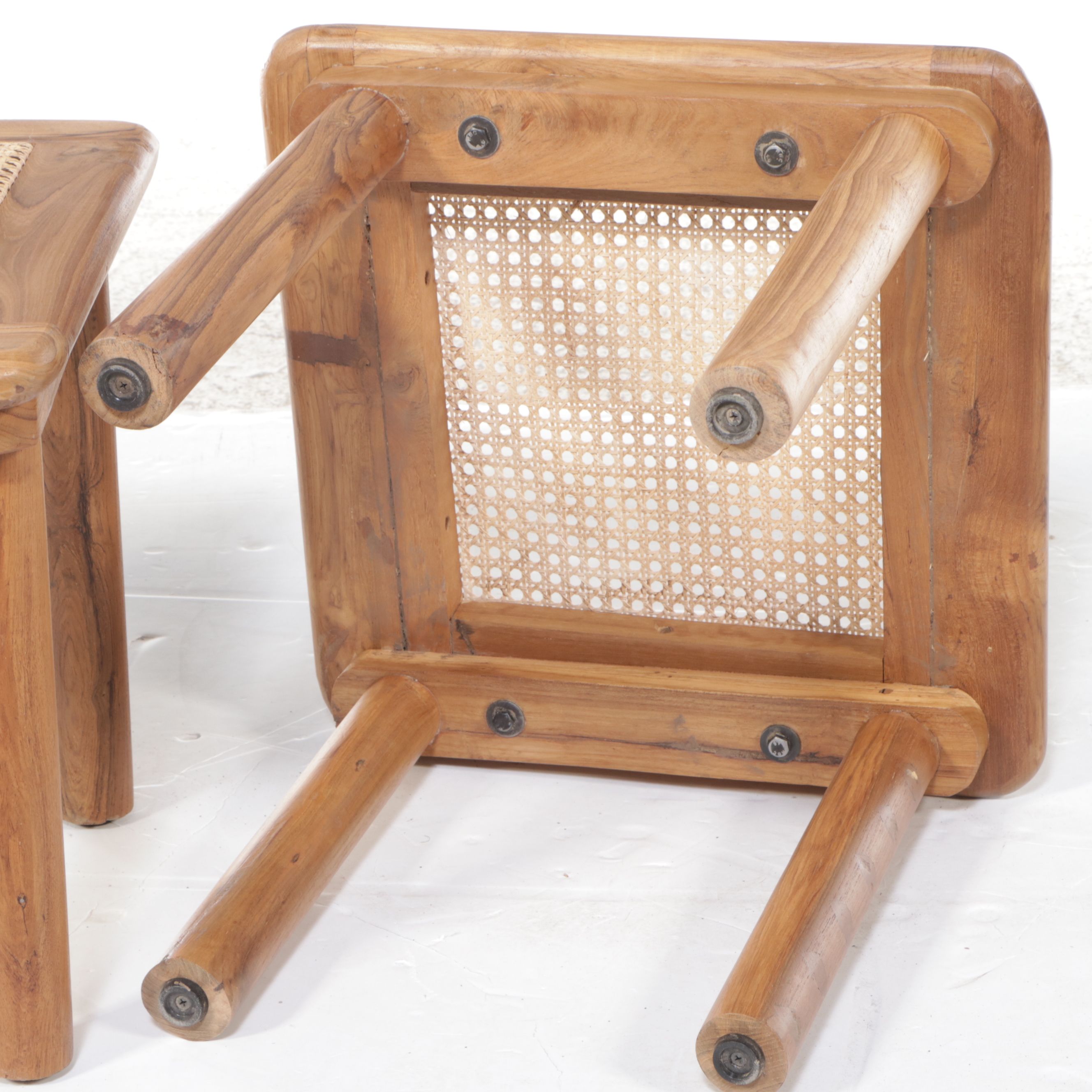 Pair of Contemporary Caned Wood End Tables