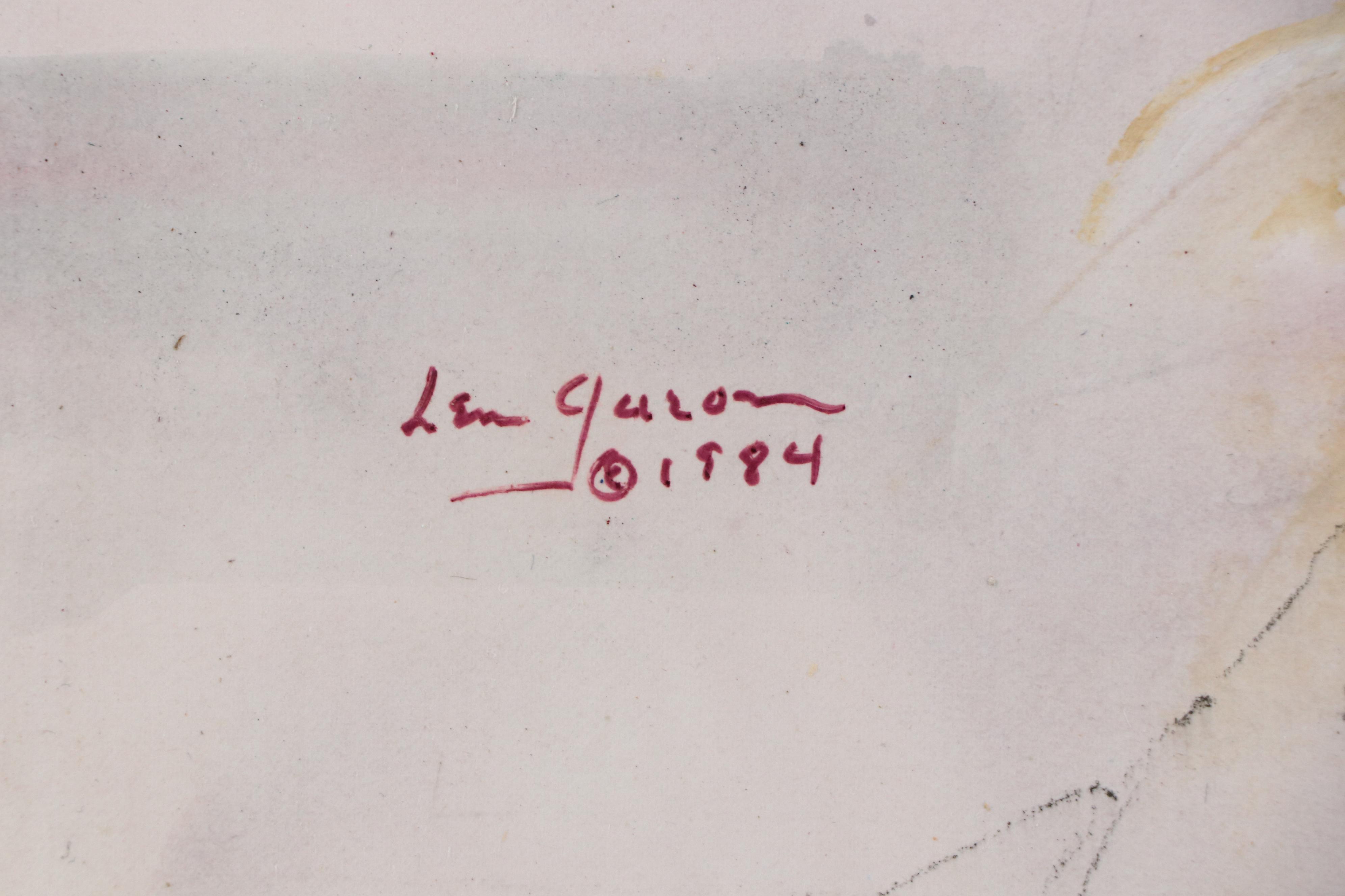 Len Garon Impressionist Style Gouache Painting with Flowers and Pottery, 1984