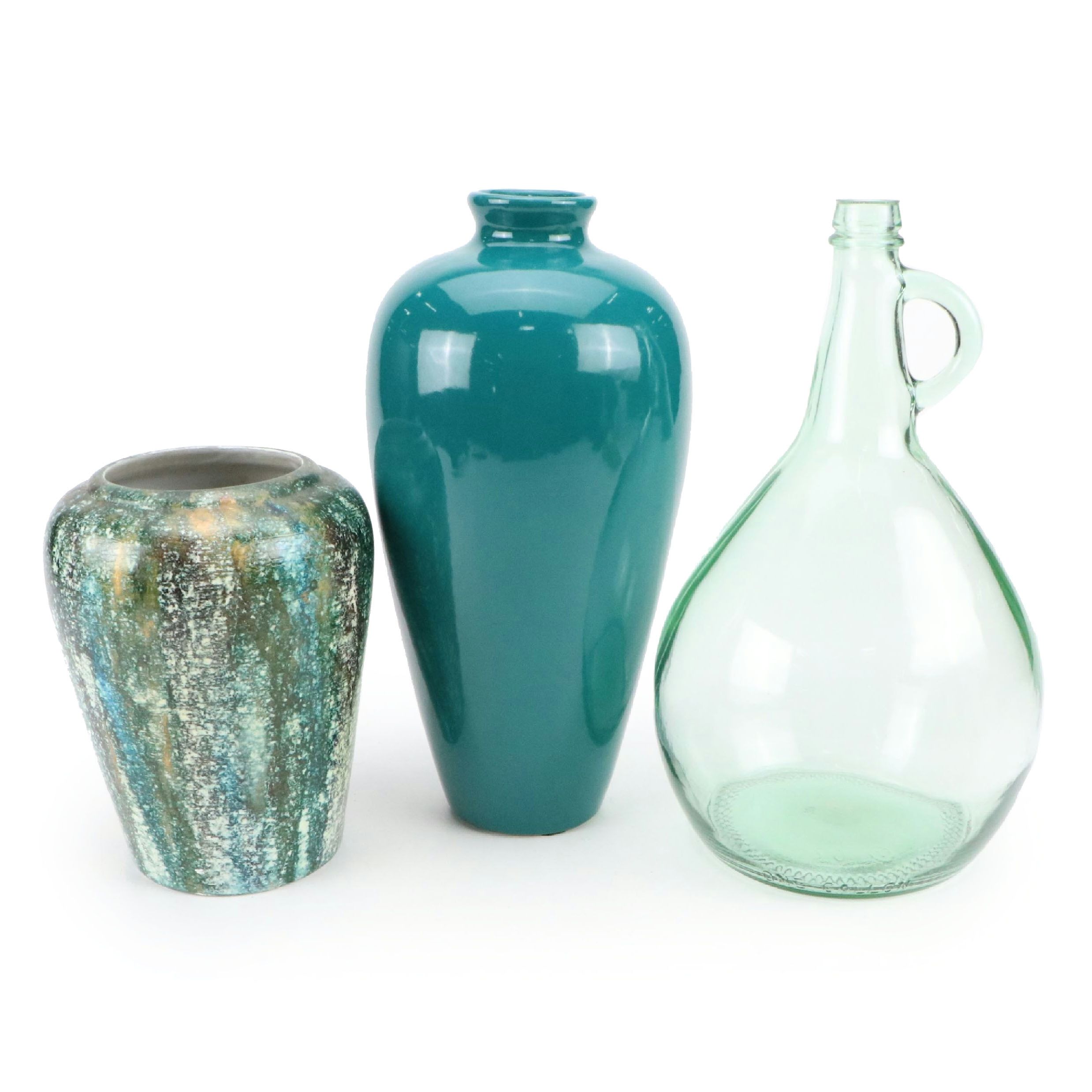 Glass Wine Jug with Haeger and Other Ceramic Vases