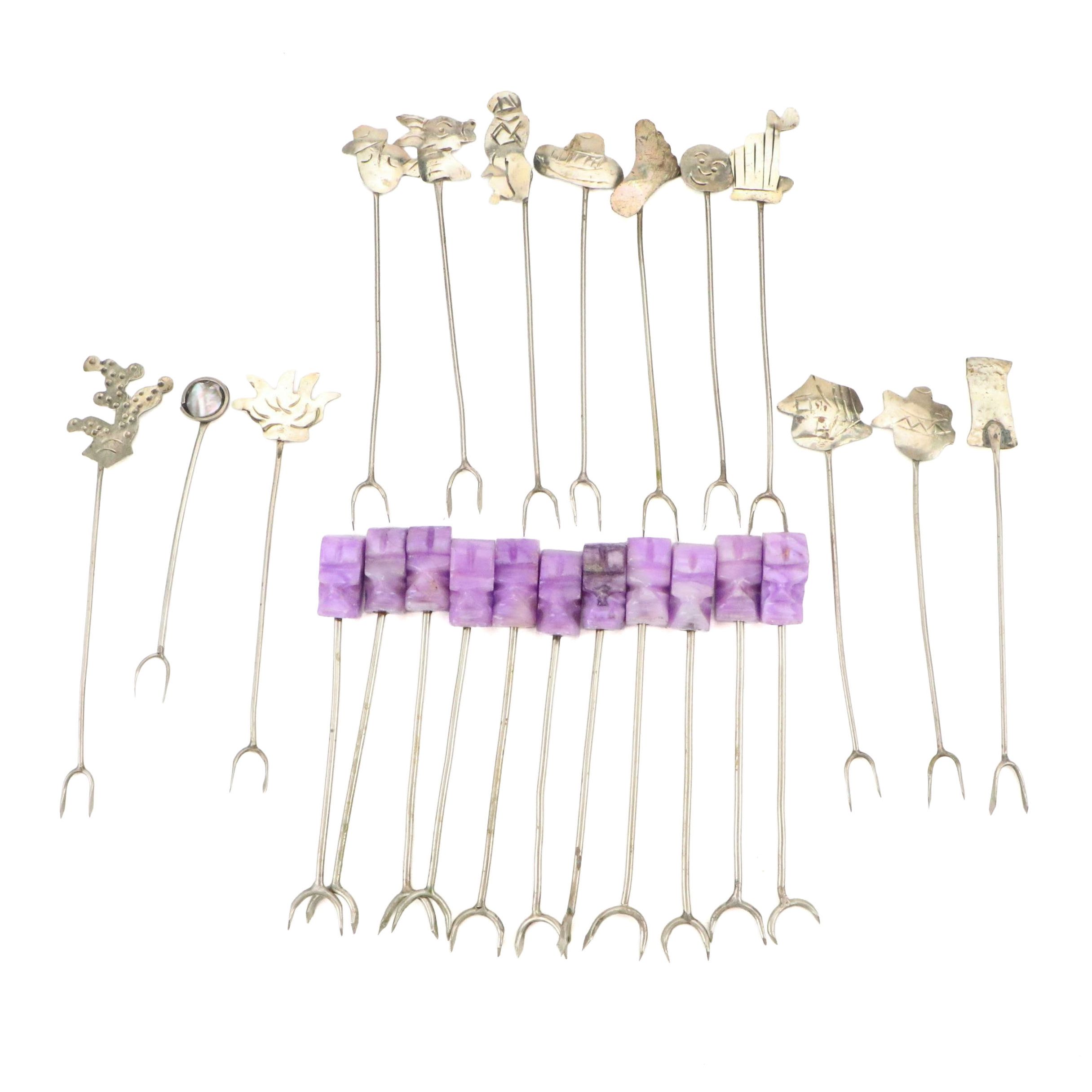 Engraved Southwestern Pattern and Stone Head Cocktail Forks