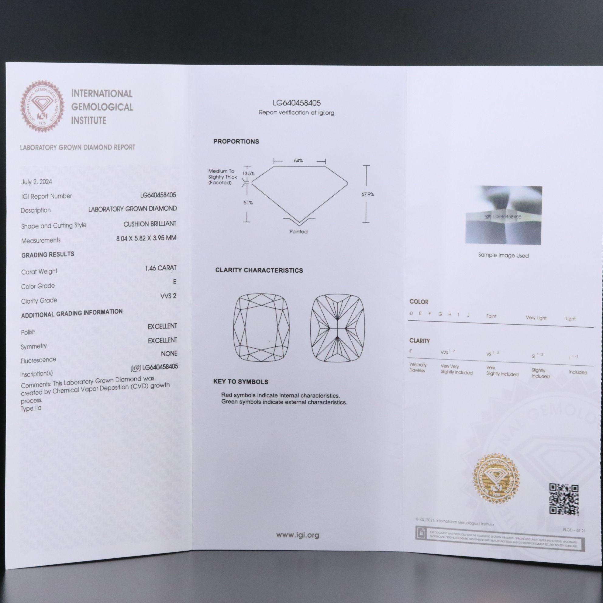 Loose 1.46 CT Lab Grown Diamond with IGI Report