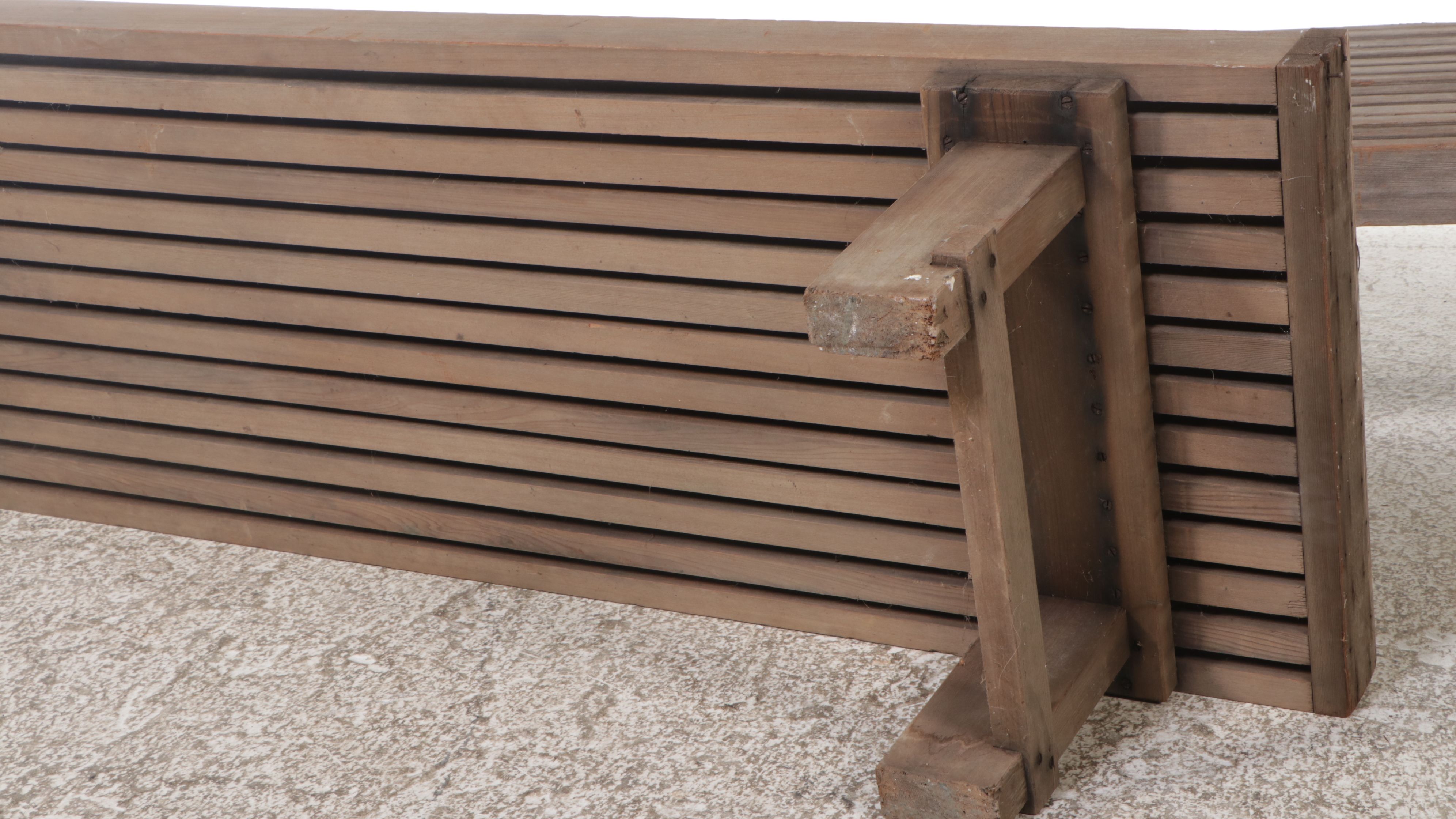Mid Century Modern Style Slatted Teak Benches with Vinyl Cushions