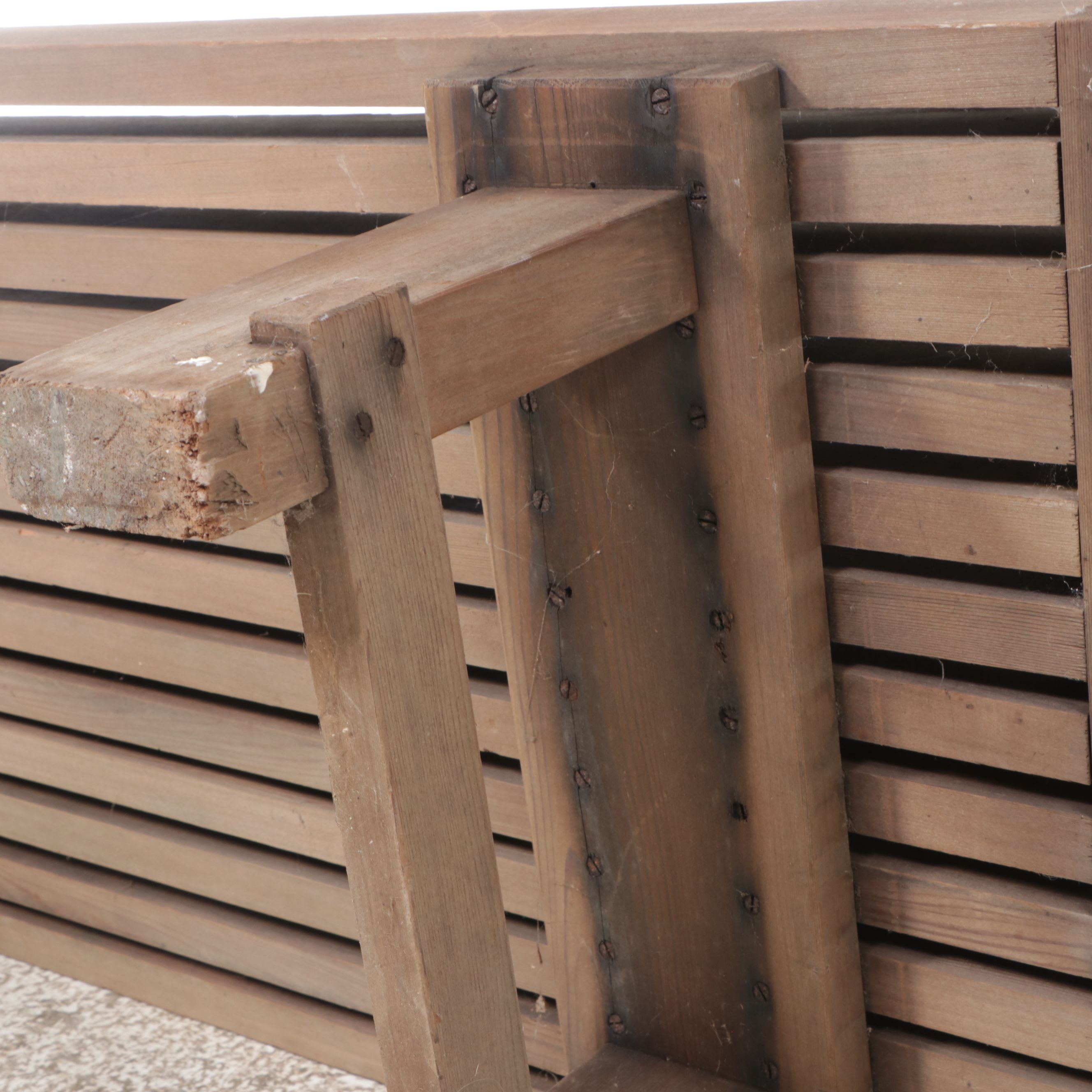 Mid Century Modern Style Slatted Teak Benches with Vinyl Cushions