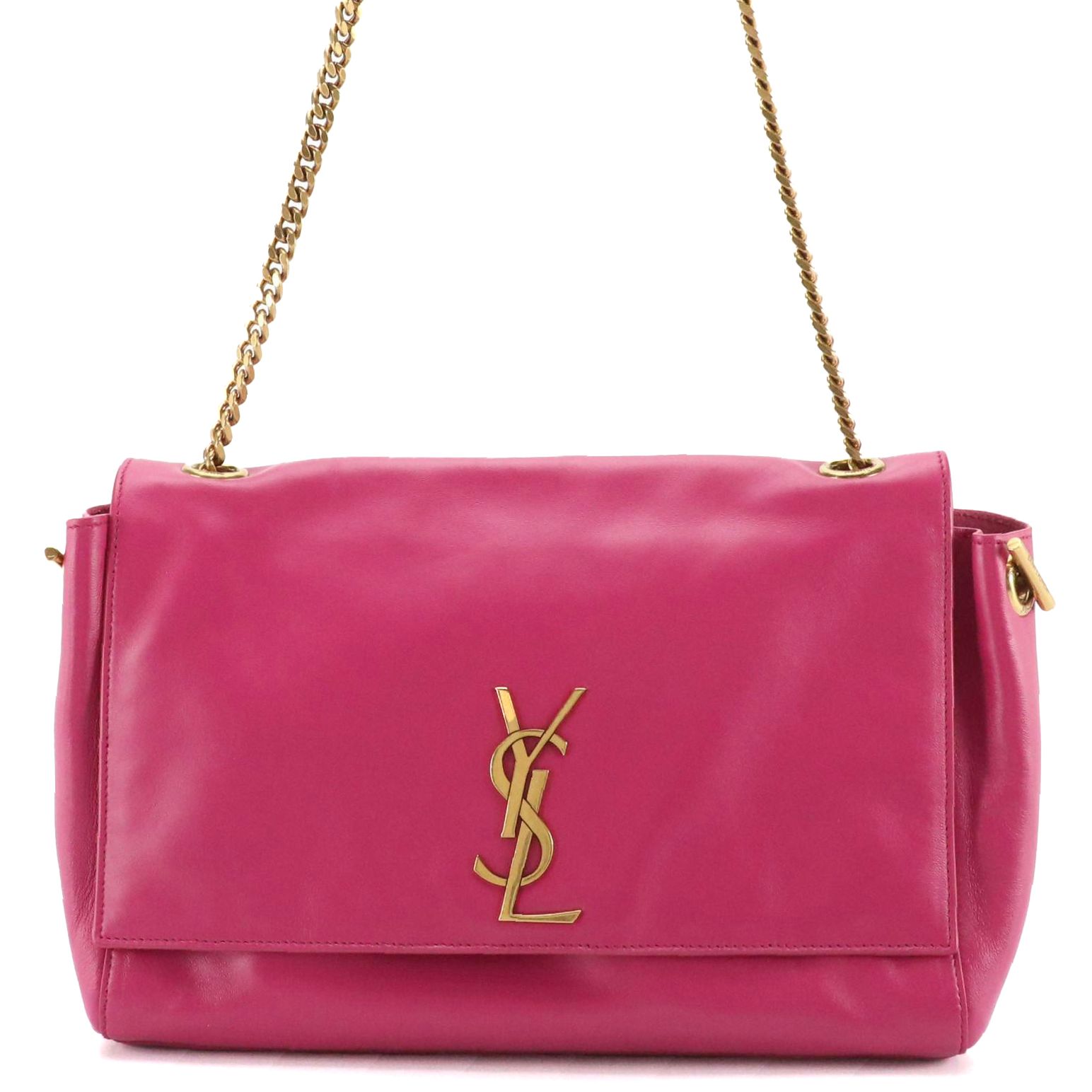 Saint Laurent YSL Large Front Flap Chain Link Crossbody Bag in Hot Pink Calfskin