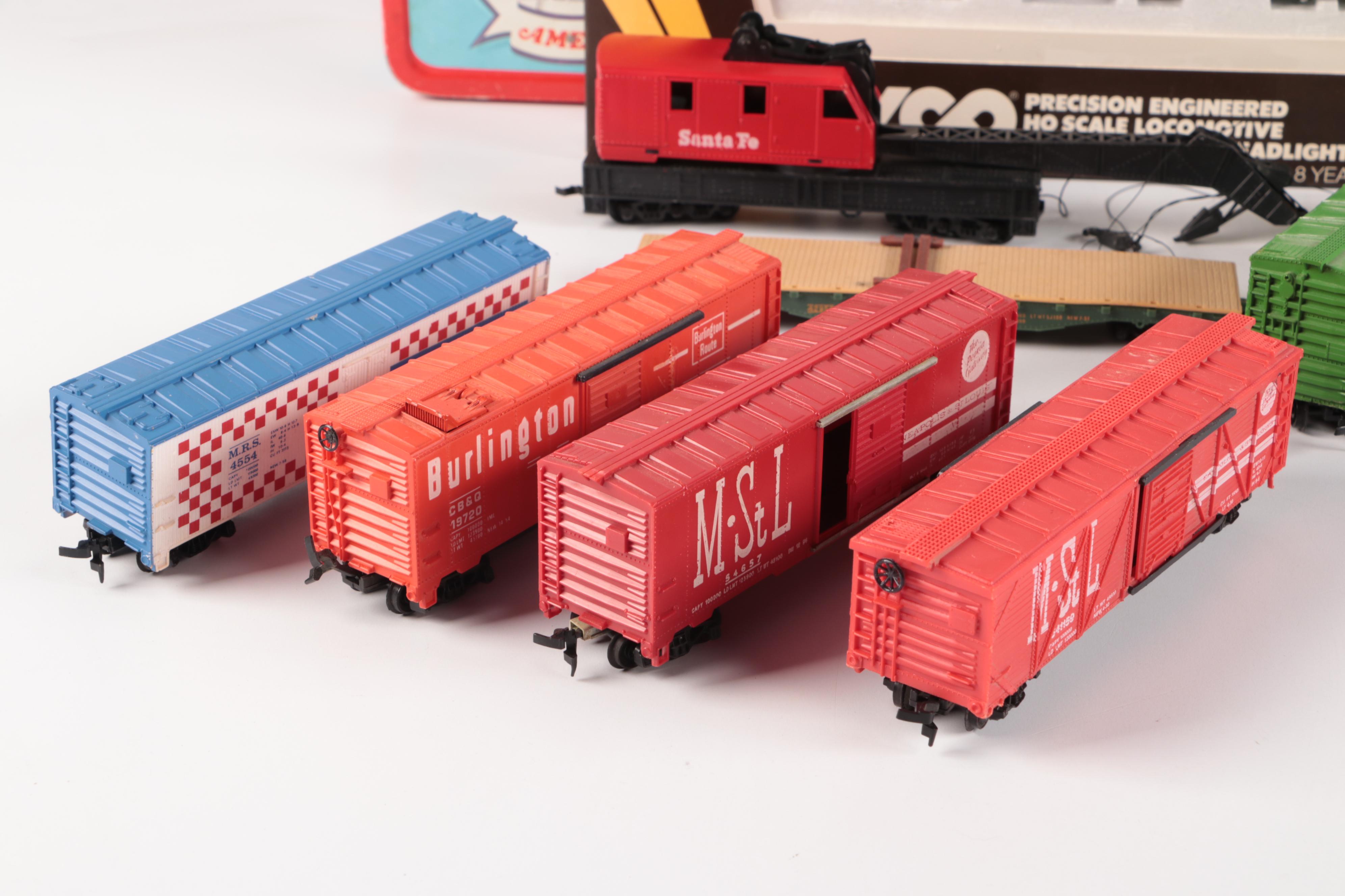Tyco HO Scale Locomotive with More Train Cars, Late 20th Century