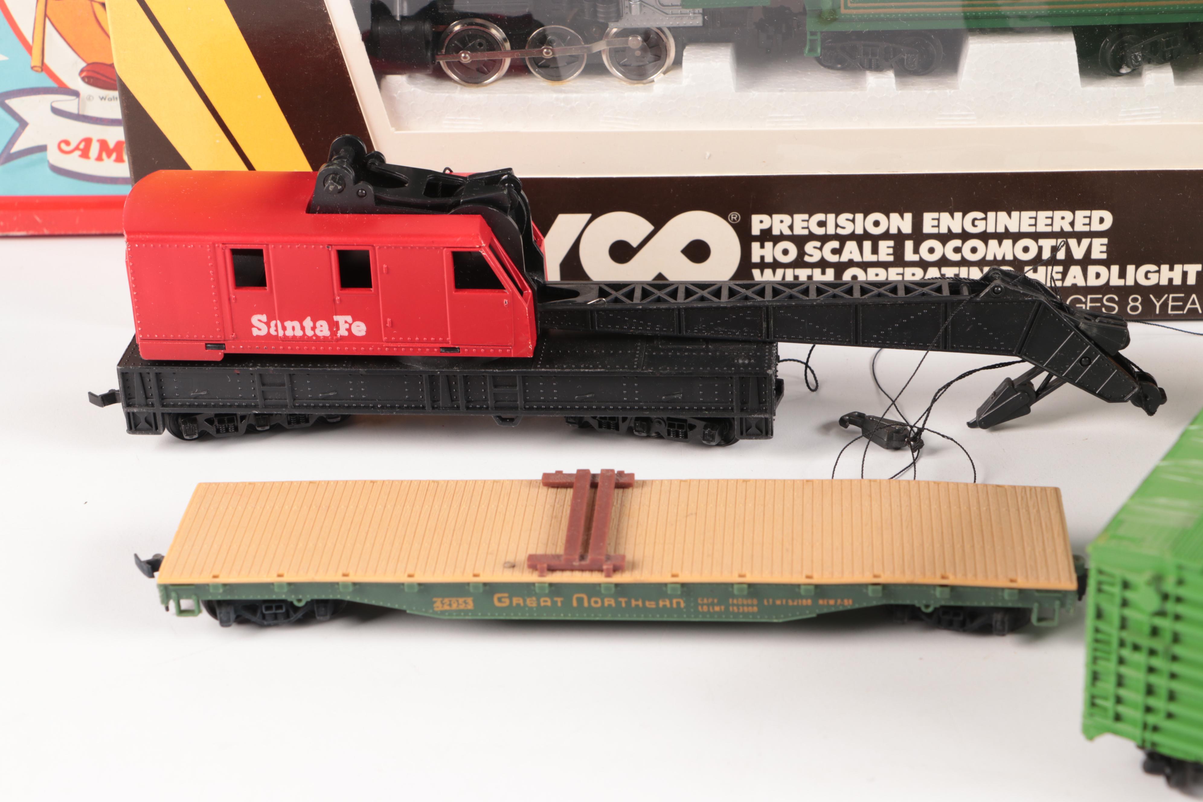 Tyco HO Scale Locomotive with More Train Cars, Late 20th Century