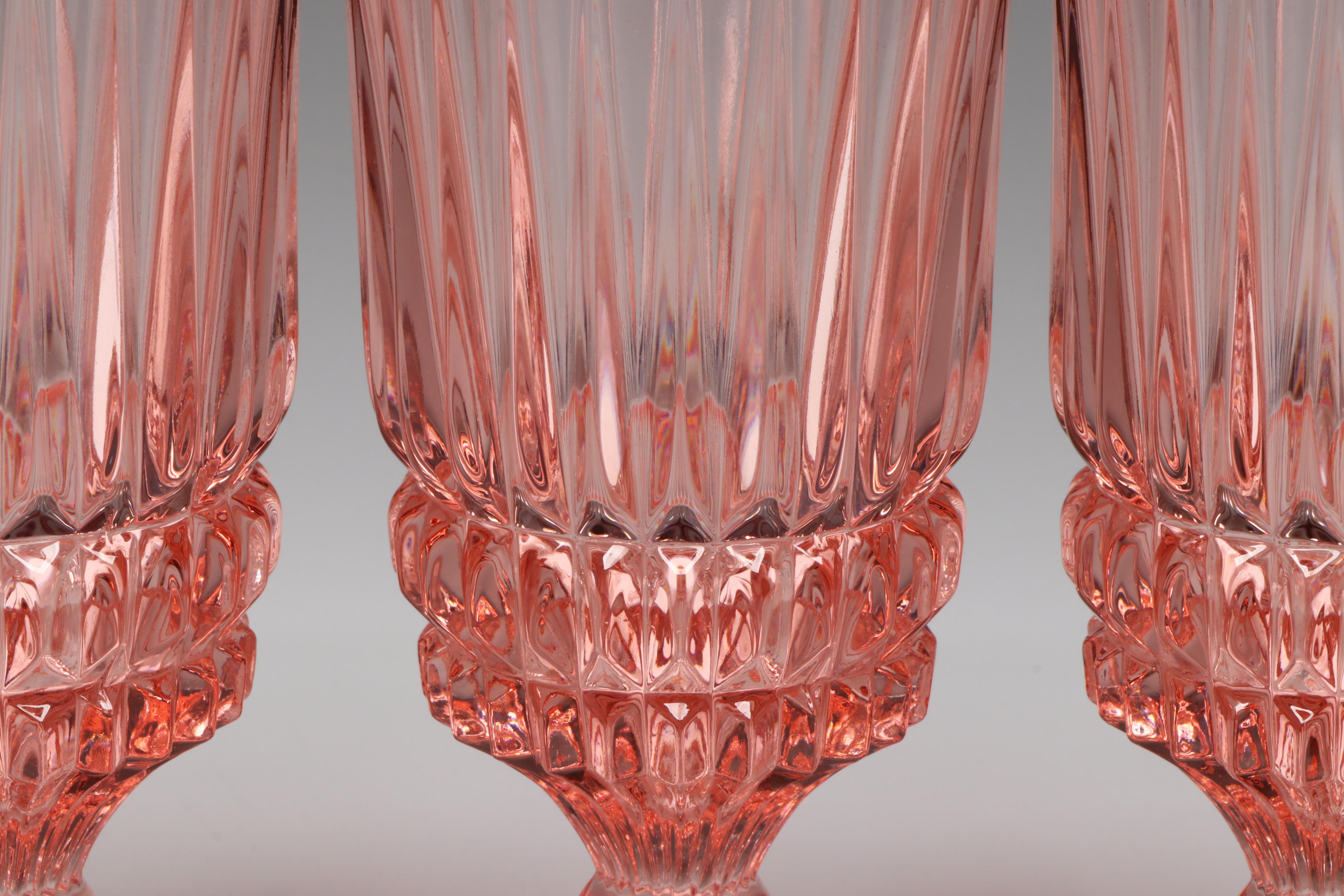 Vintage Fostoria "Heritage Pink" Iced Tea Glasses with Pedestal Bowls