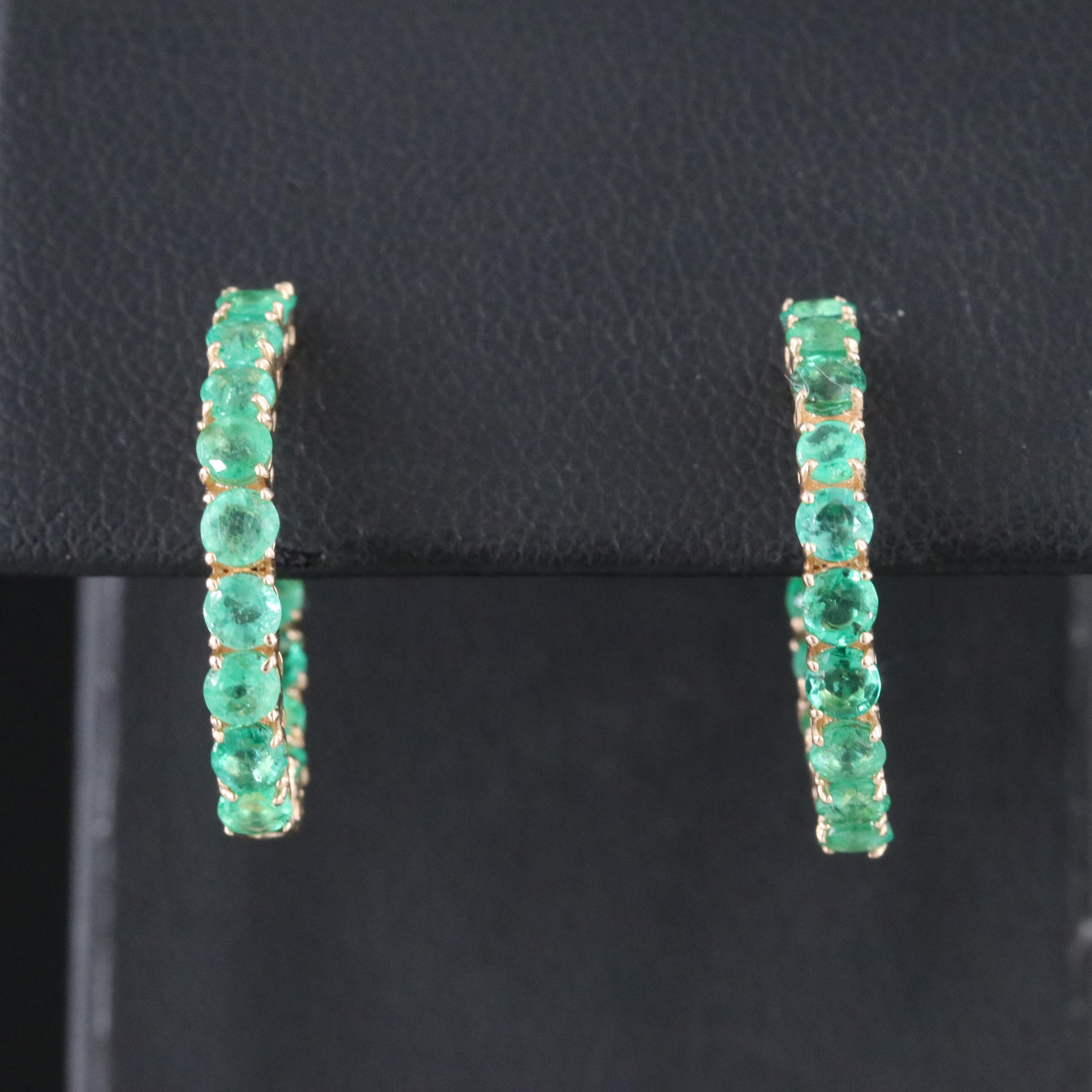 14K Inside-Out Emerald Hoop Earrings