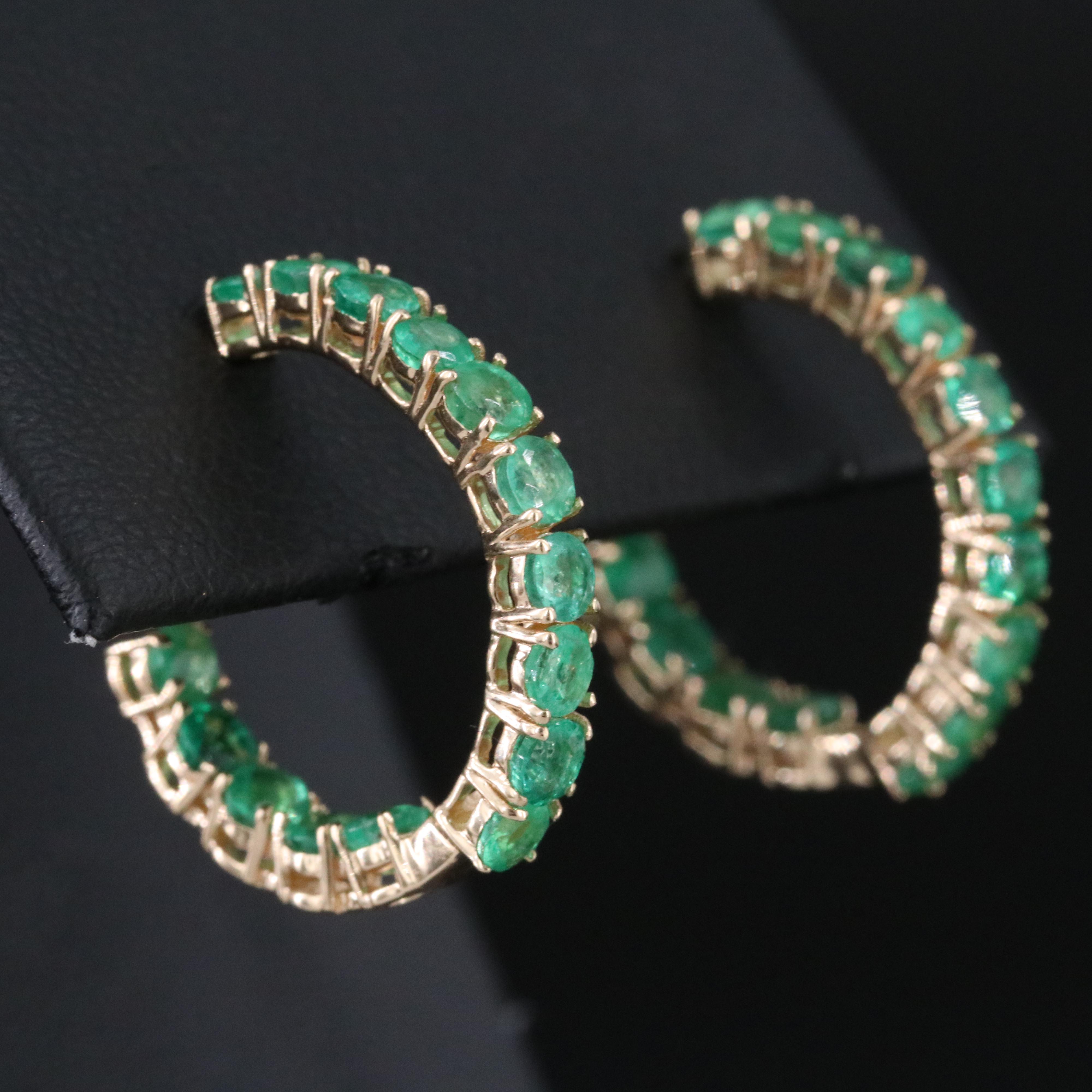 14K Inside-Out Emerald Hoop Earrings