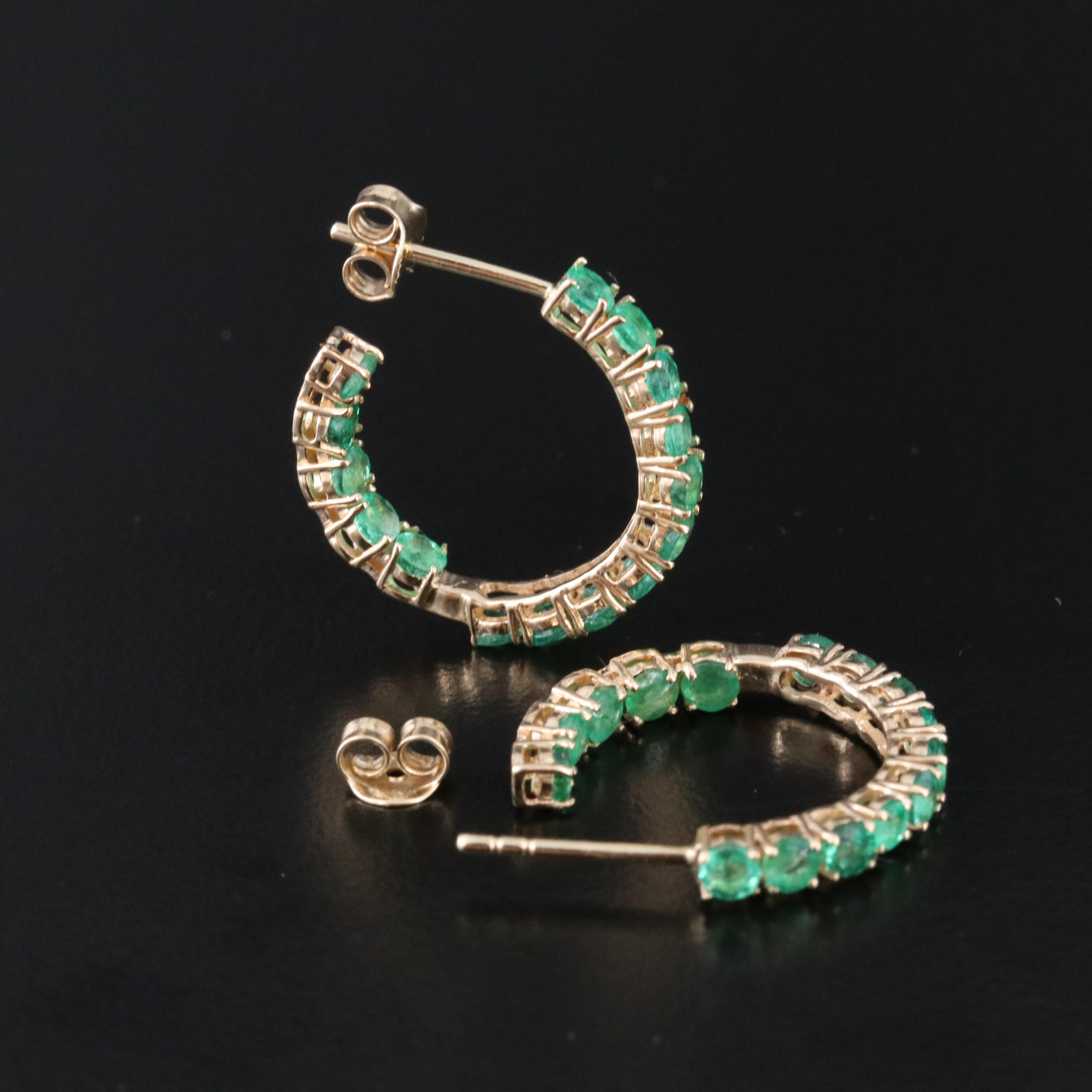 14K Inside-Out Emerald Hoop Earrings