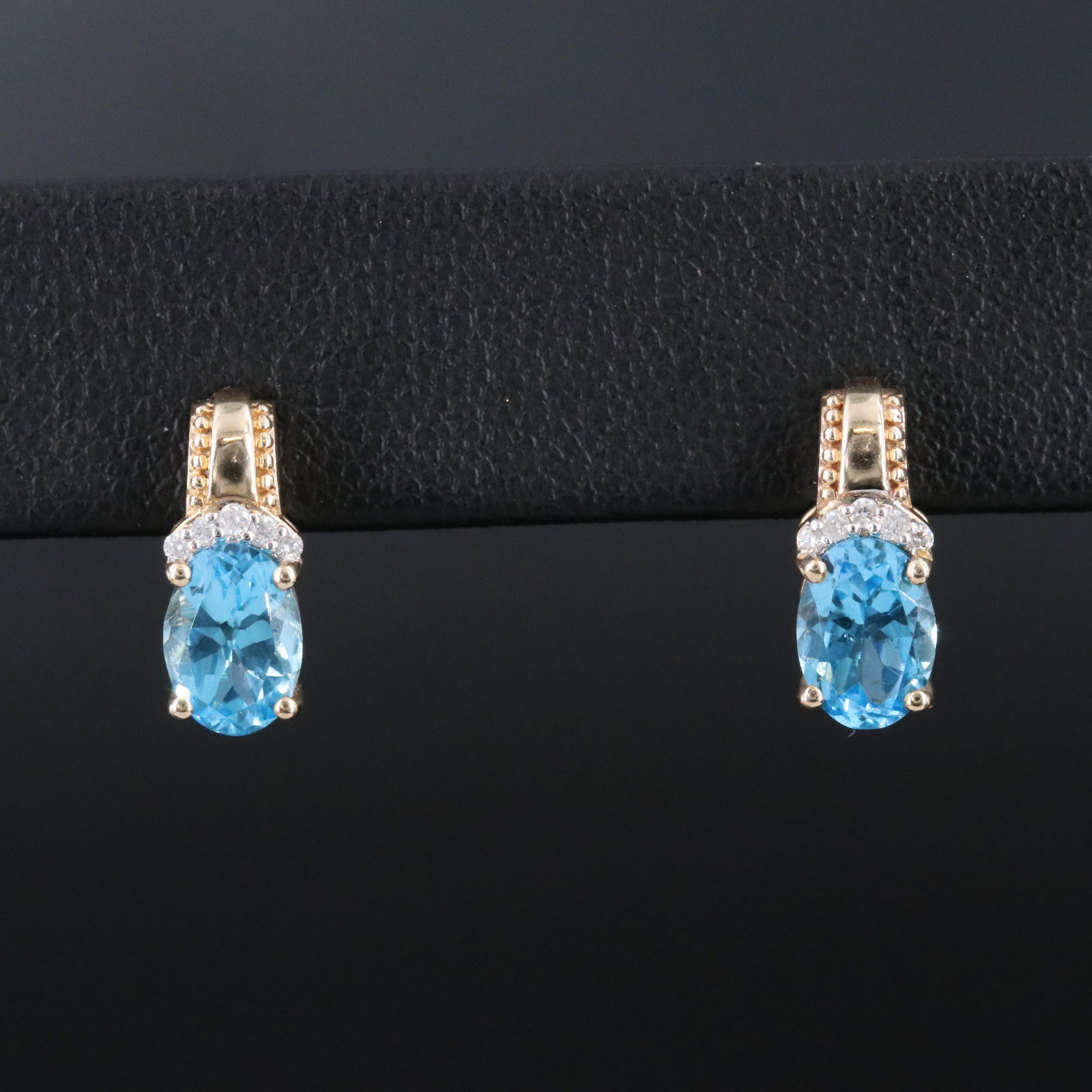 10K Topaz and Diamond Drop Earrings