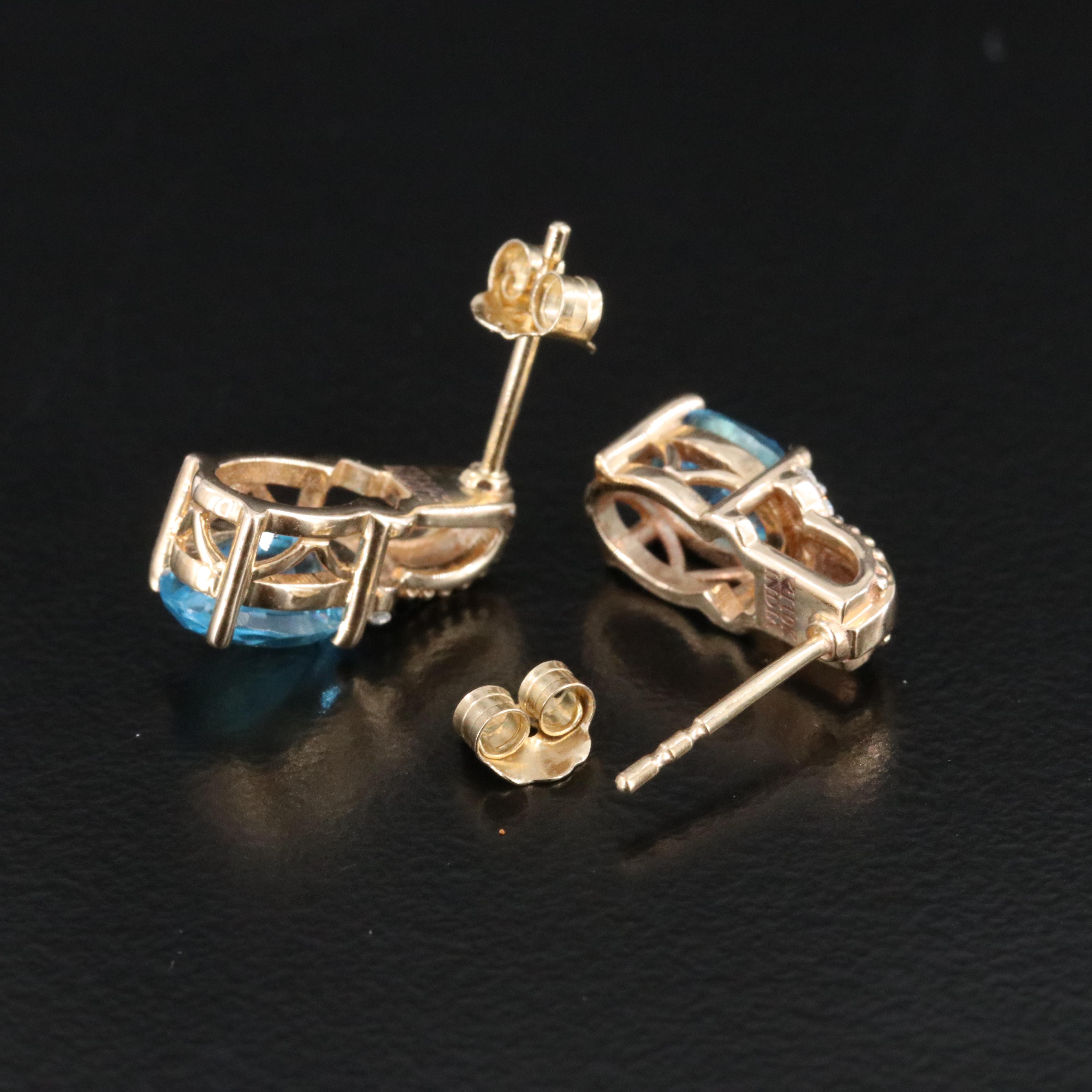10K Topaz and Diamond Drop Earrings