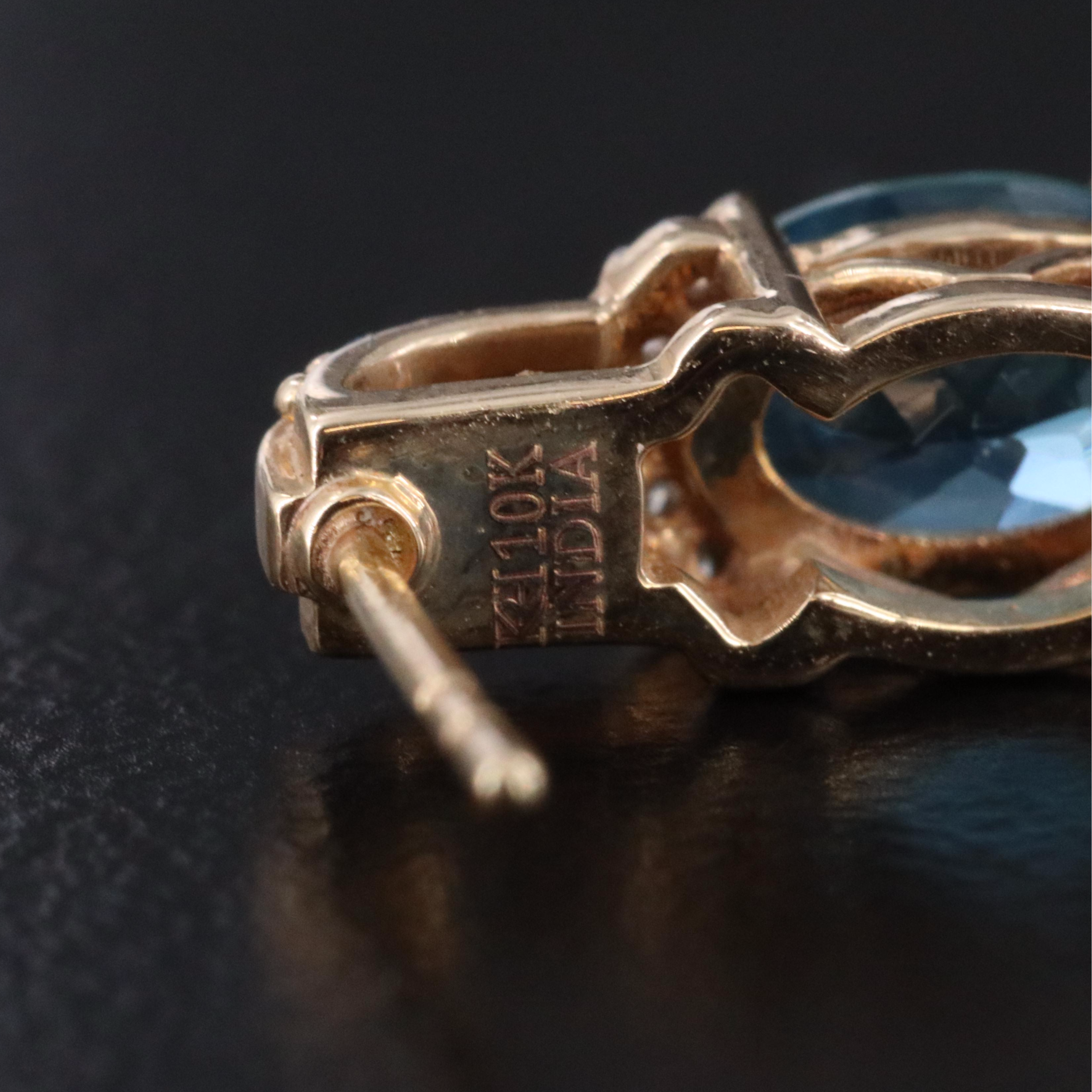 10K Topaz and Diamond Drop Earrings