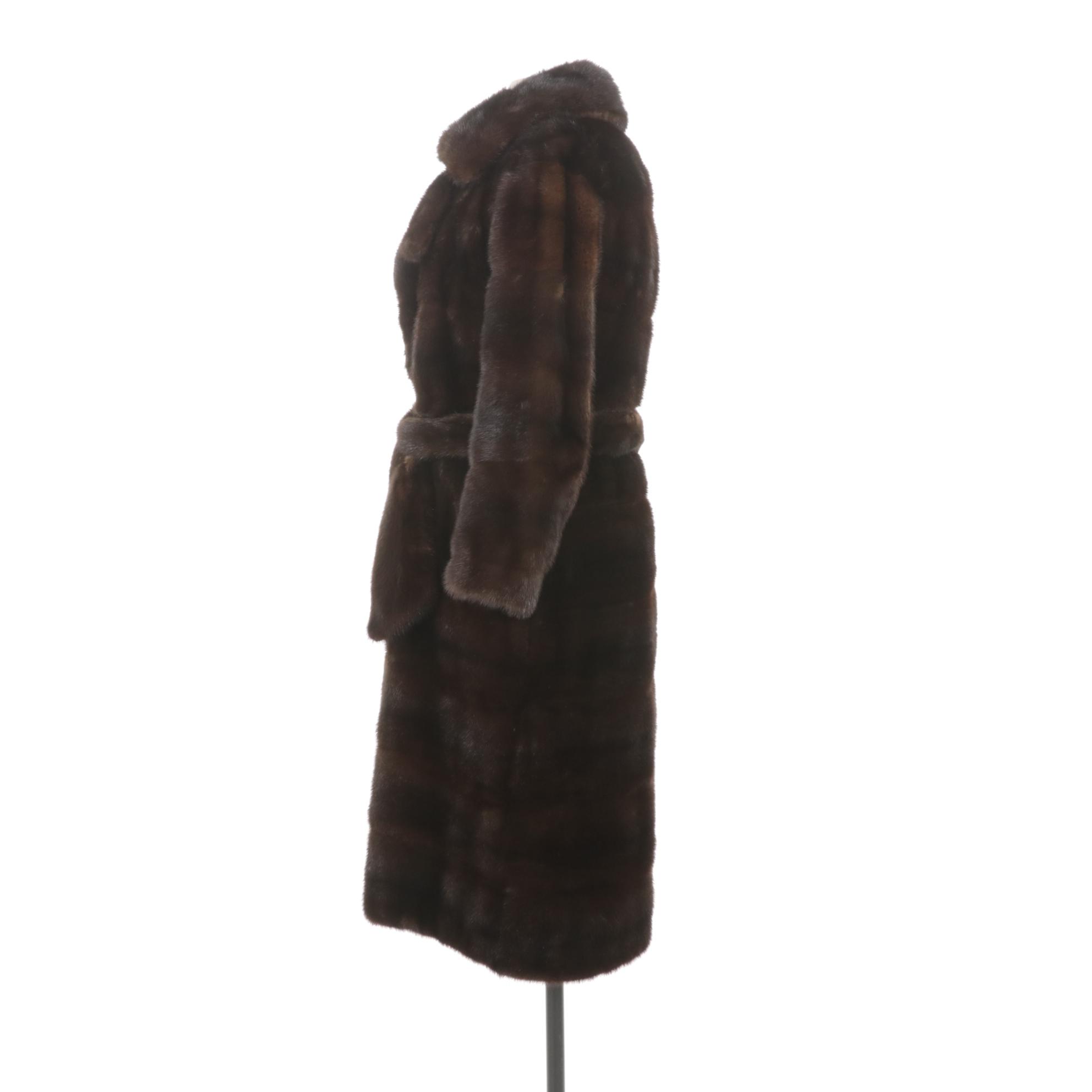 Horizontal Pelt Mink Fur Walking Coat with Patterned Fabric Lining