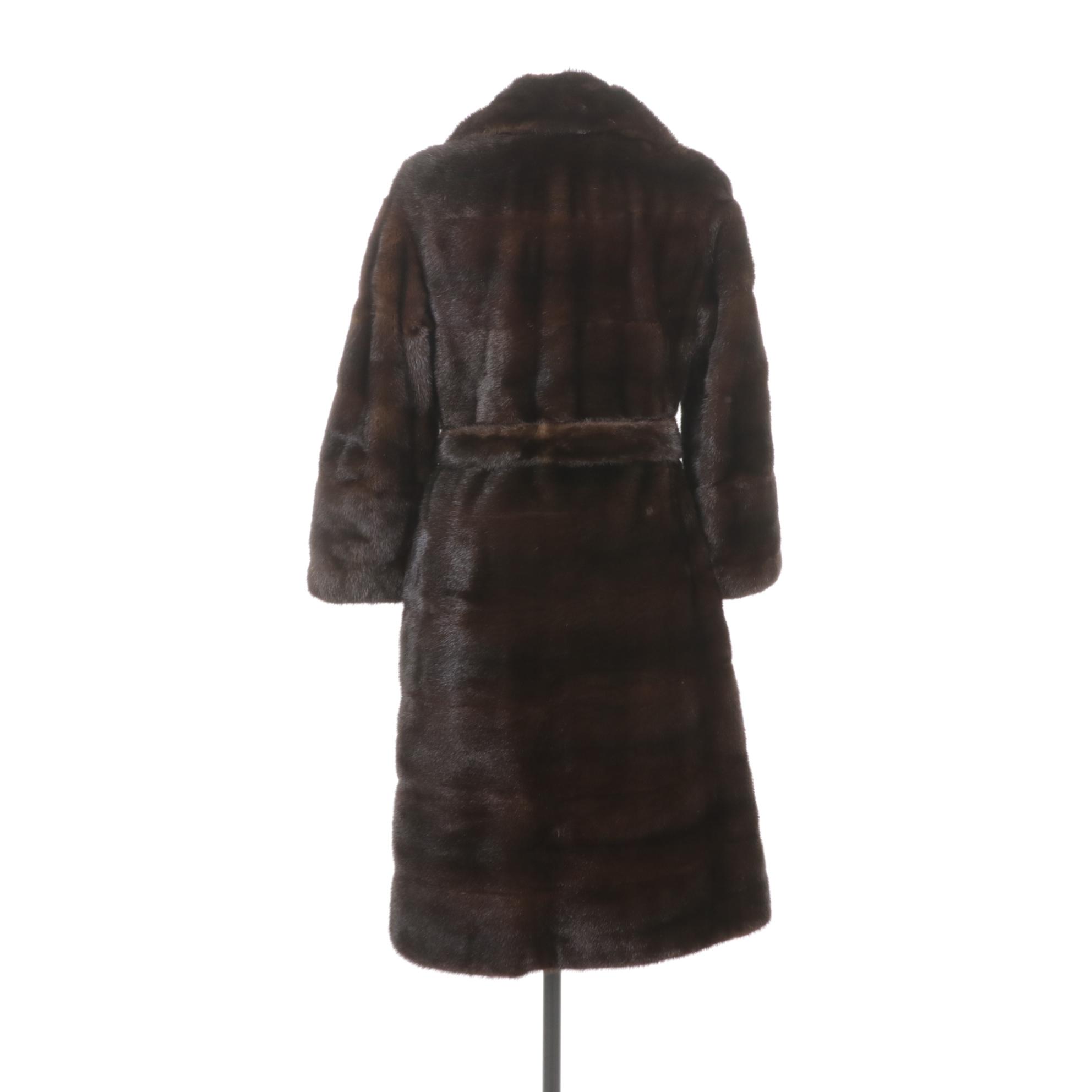 Horizontal Pelt Mink Fur Walking Coat with Patterned Fabric Lining