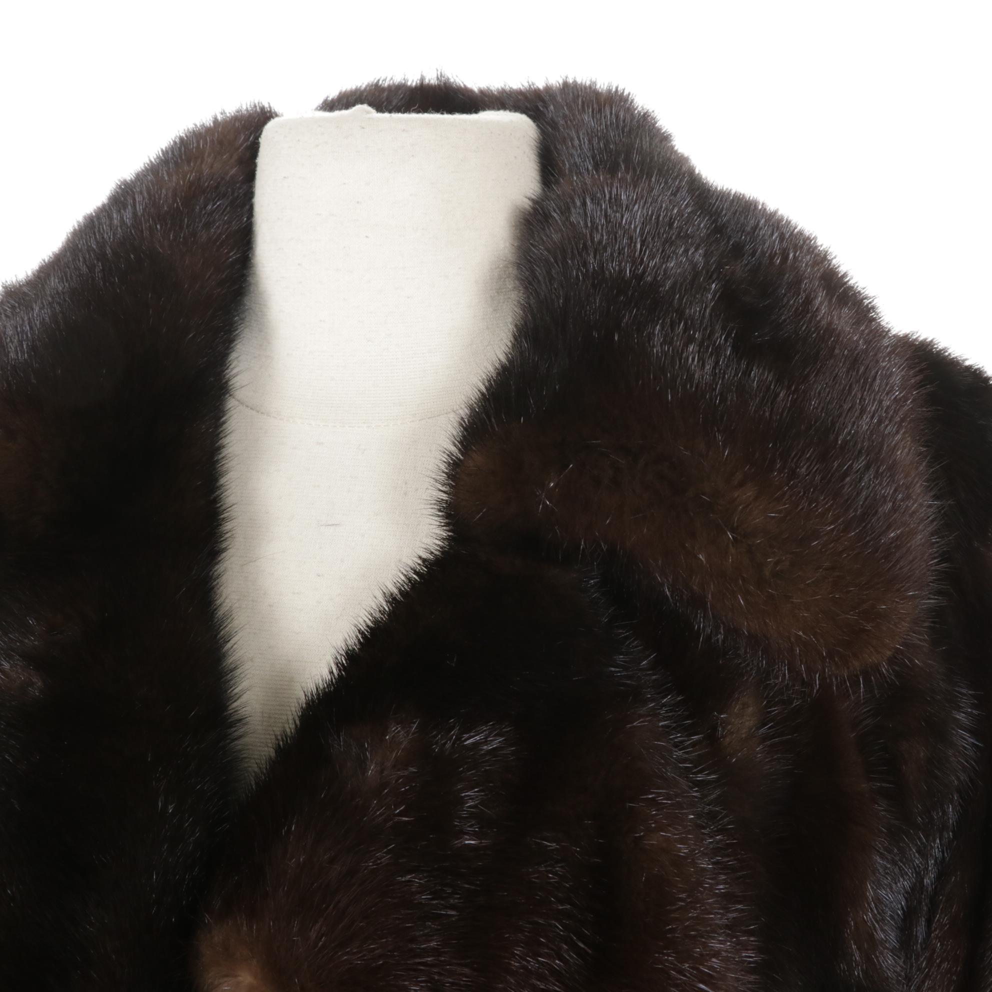 Horizontal Pelt Mink Fur Walking Coat with Patterned Fabric Lining