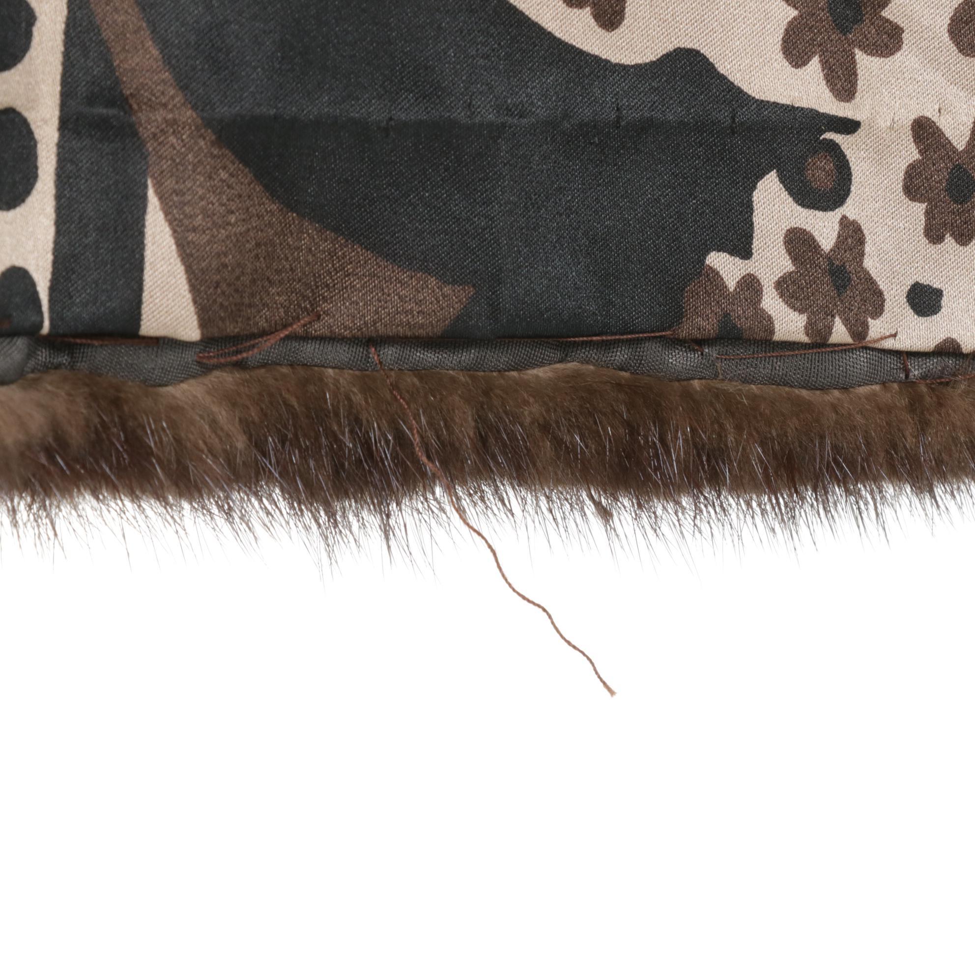 Horizontal Pelt Mink Fur Walking Coat with Patterned Fabric Lining