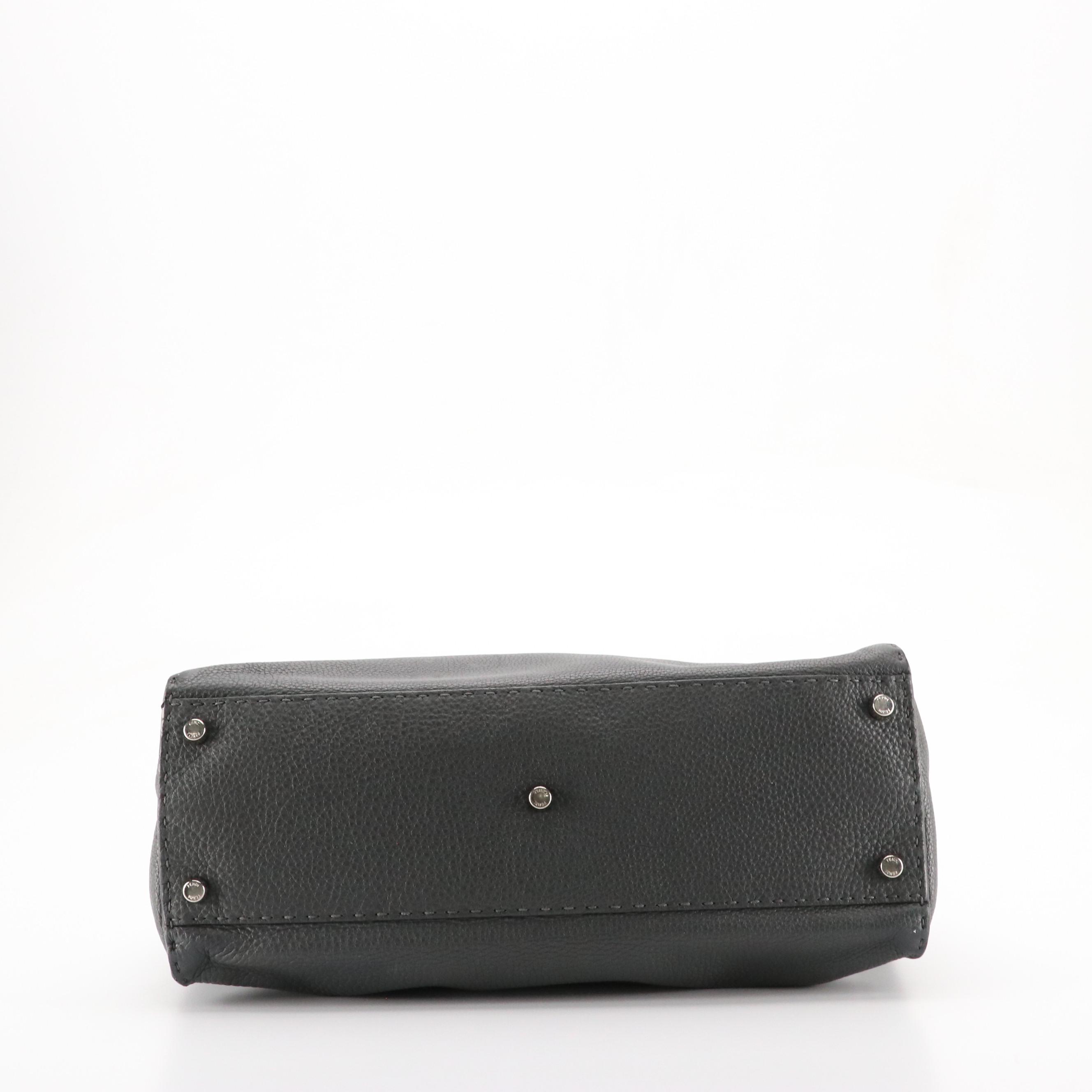 Fendi Large Peekaboo Top Handle Bag in Dark Grey Grained Calfskin Leather