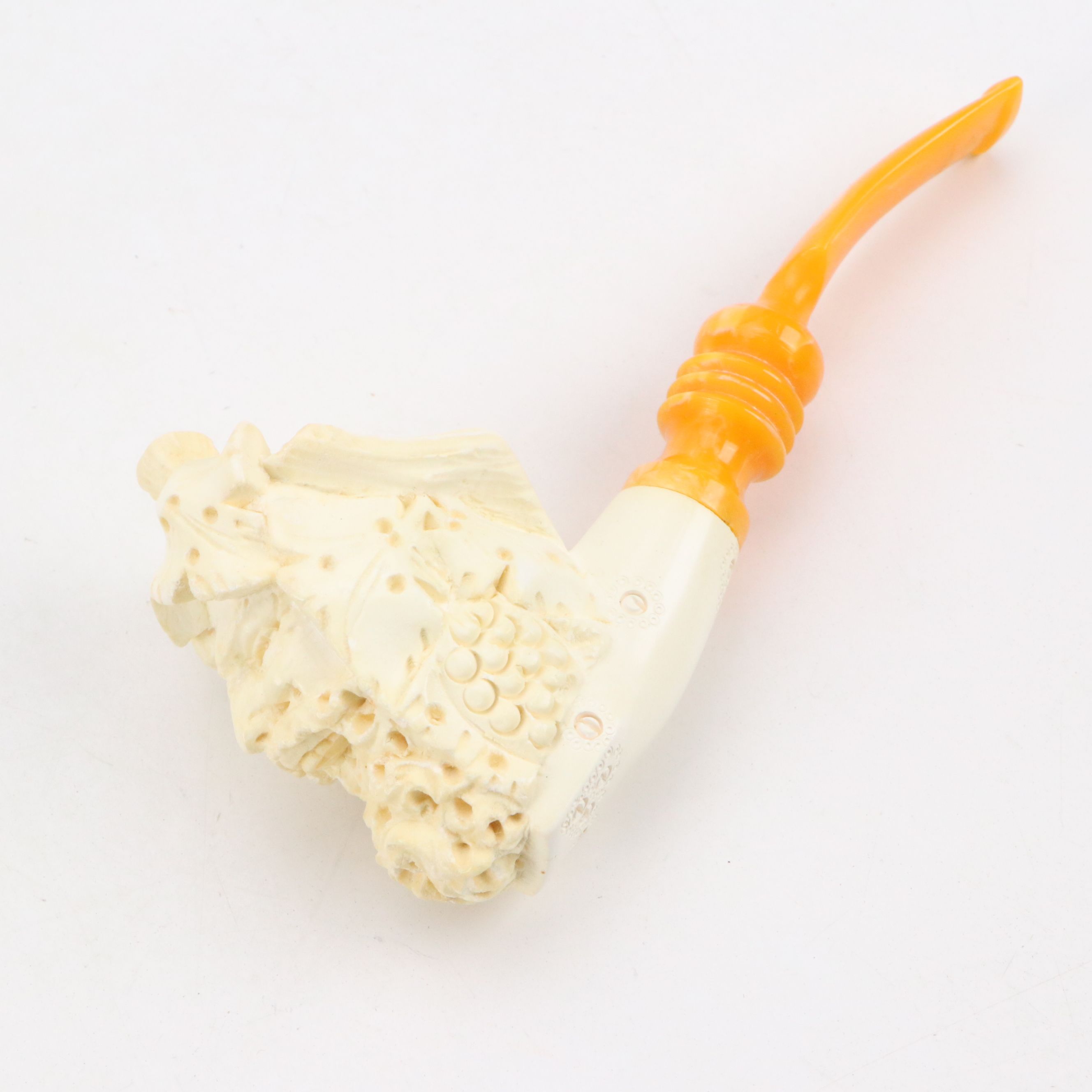 Golden Horn Meerschaum Carved Pirate, Laughing Bacchus with Other Pipes