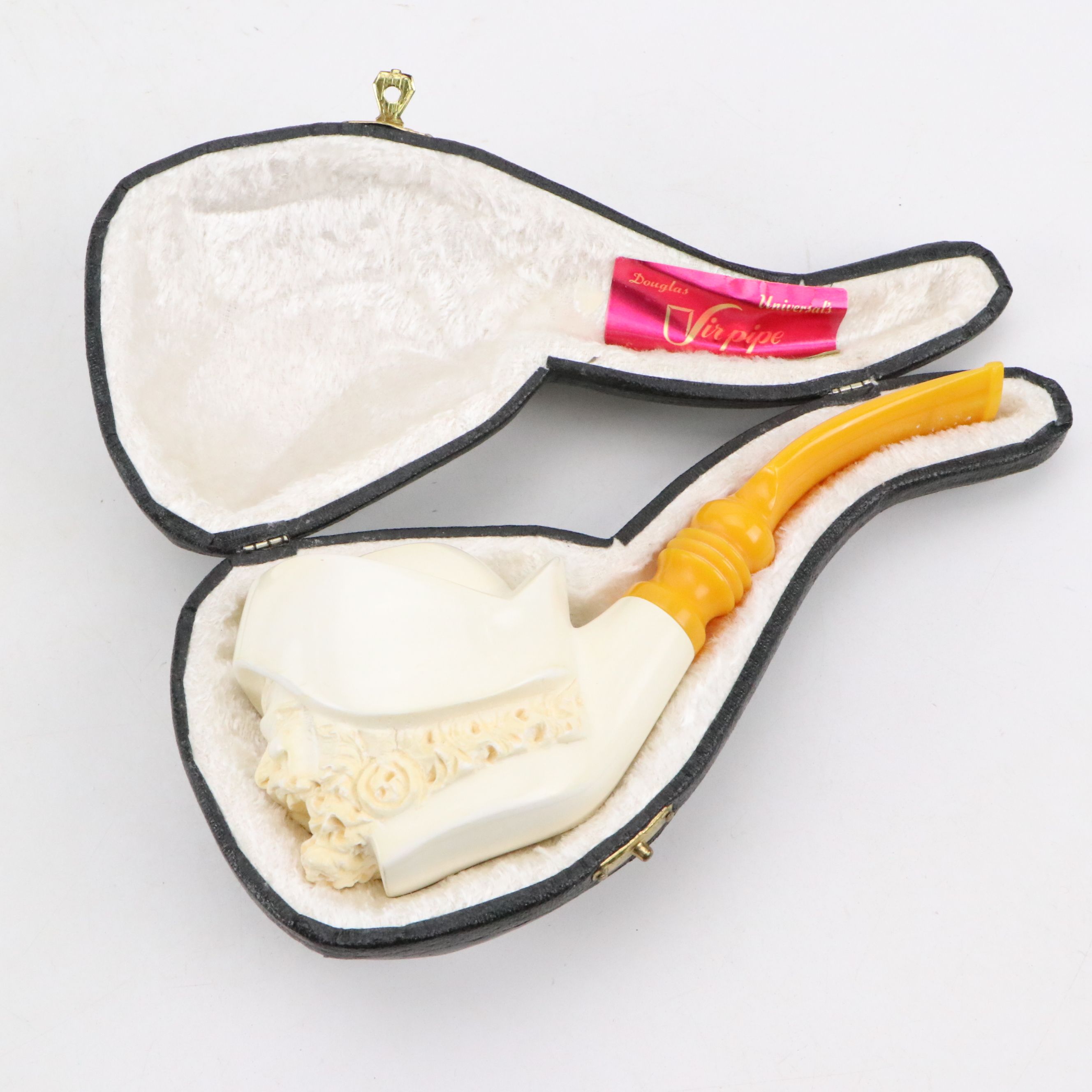 Golden Horn Meerschaum Carved Pirate, Laughing Bacchus with Other Pipes