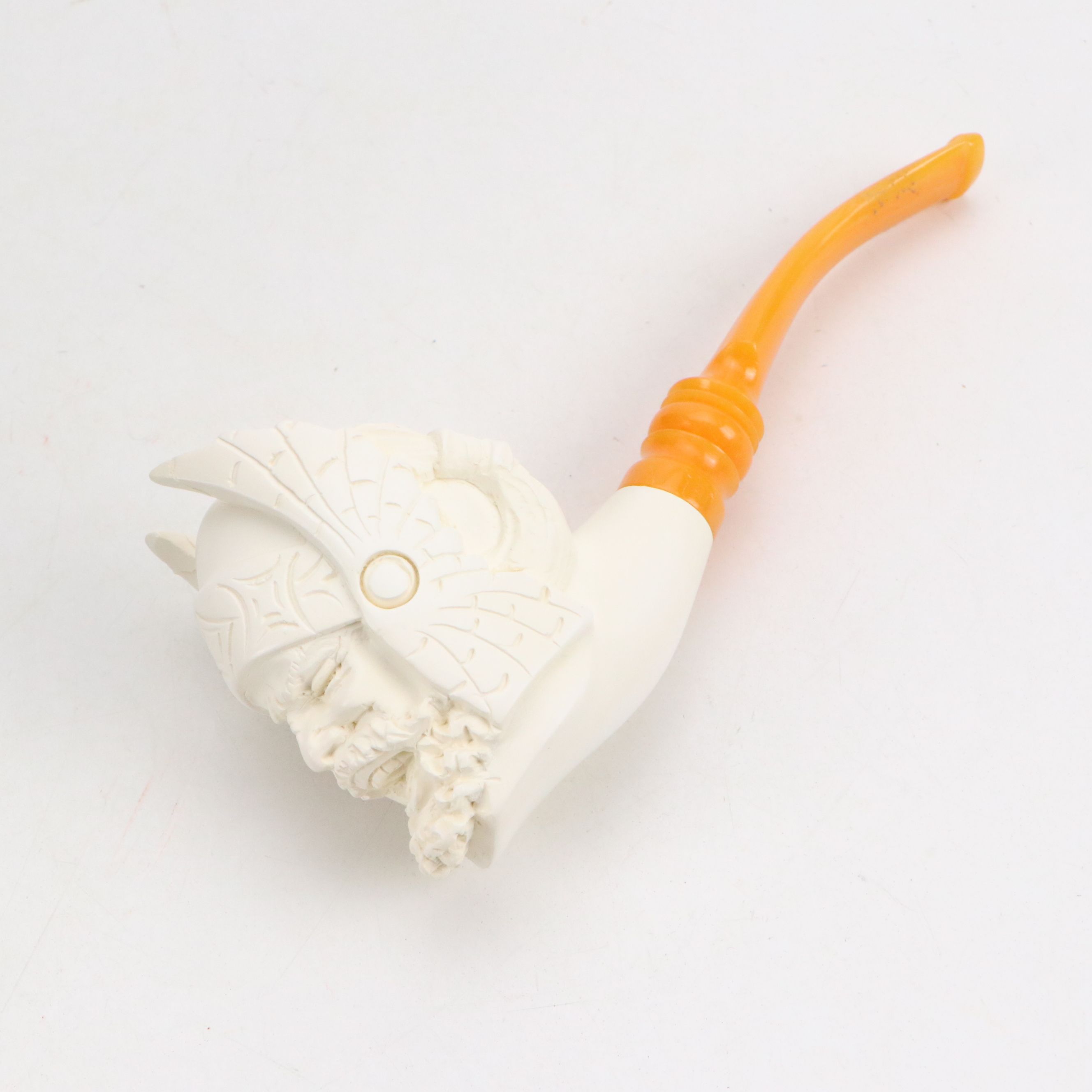 Golden Horn Meerschaum Carved Pirate, Laughing Bacchus with Other Pipes