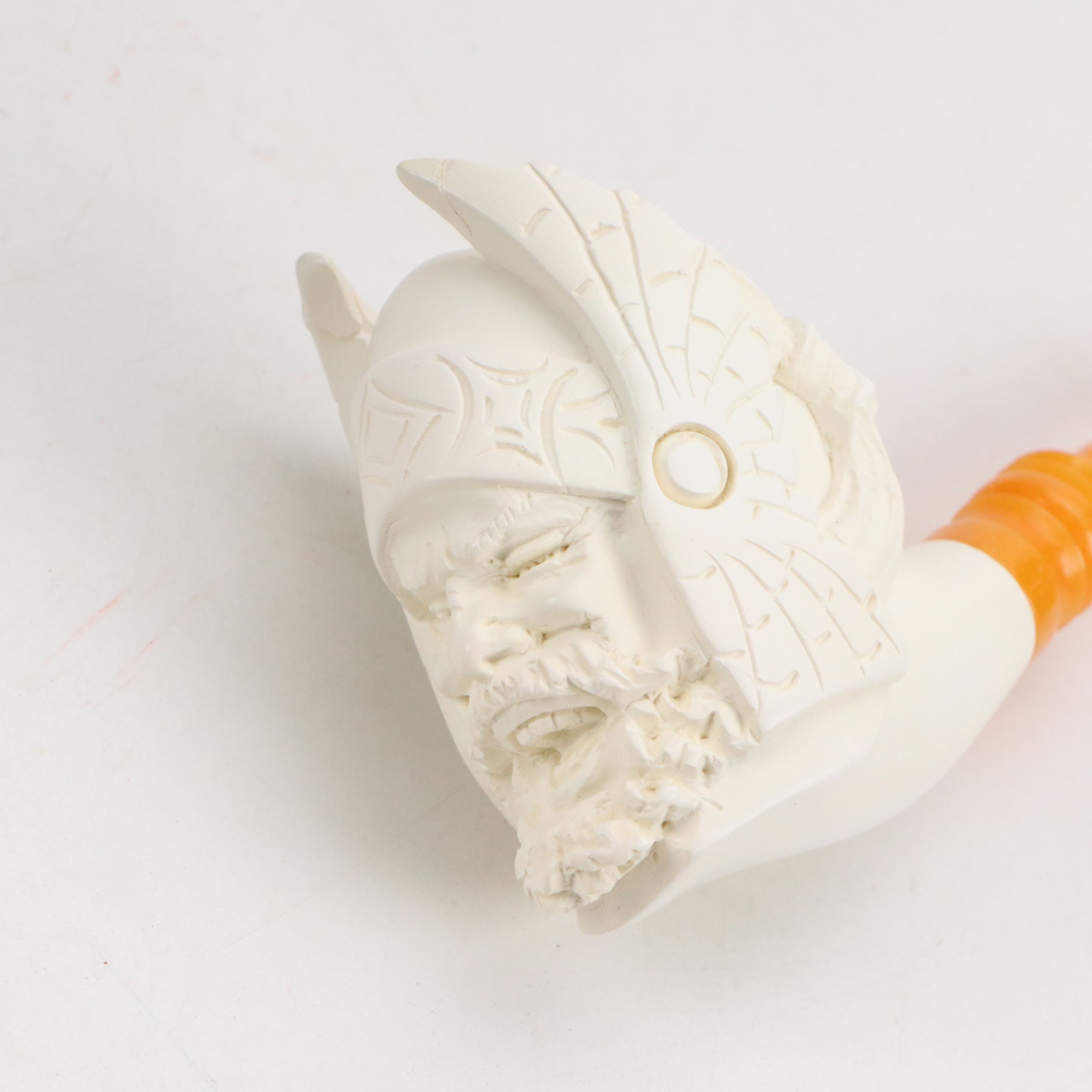 Golden Horn Meerschaum Carved Pirate, Laughing Bacchus with Other Pipes
